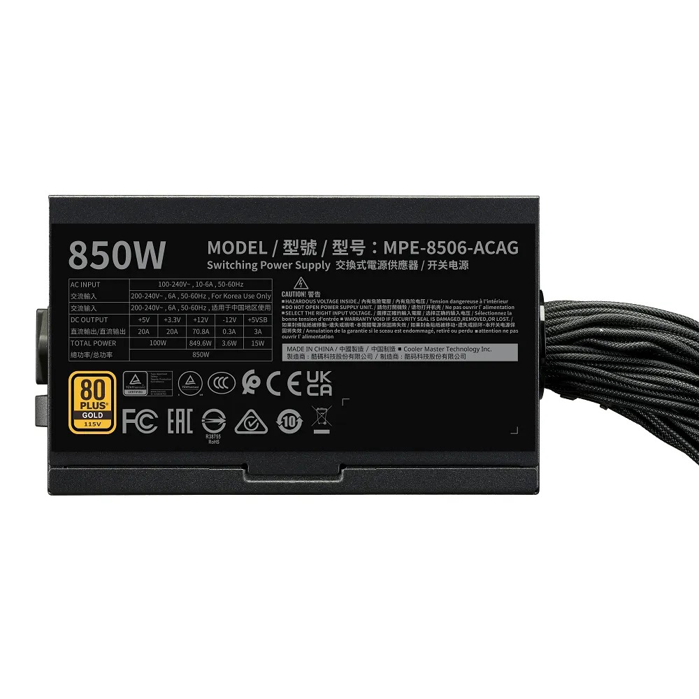 Fuente Certificada Cooler Master 850W MWE V3 80 Plus Gold MPE-8506-ACAG