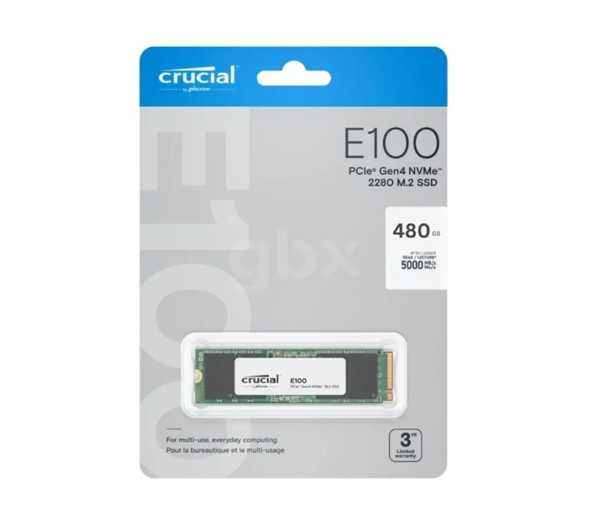 Almacenamiento Disco Solido SSD NVMe Crucial 480GB E100 PCIe 4.0 M.2 CT480E100SSD8