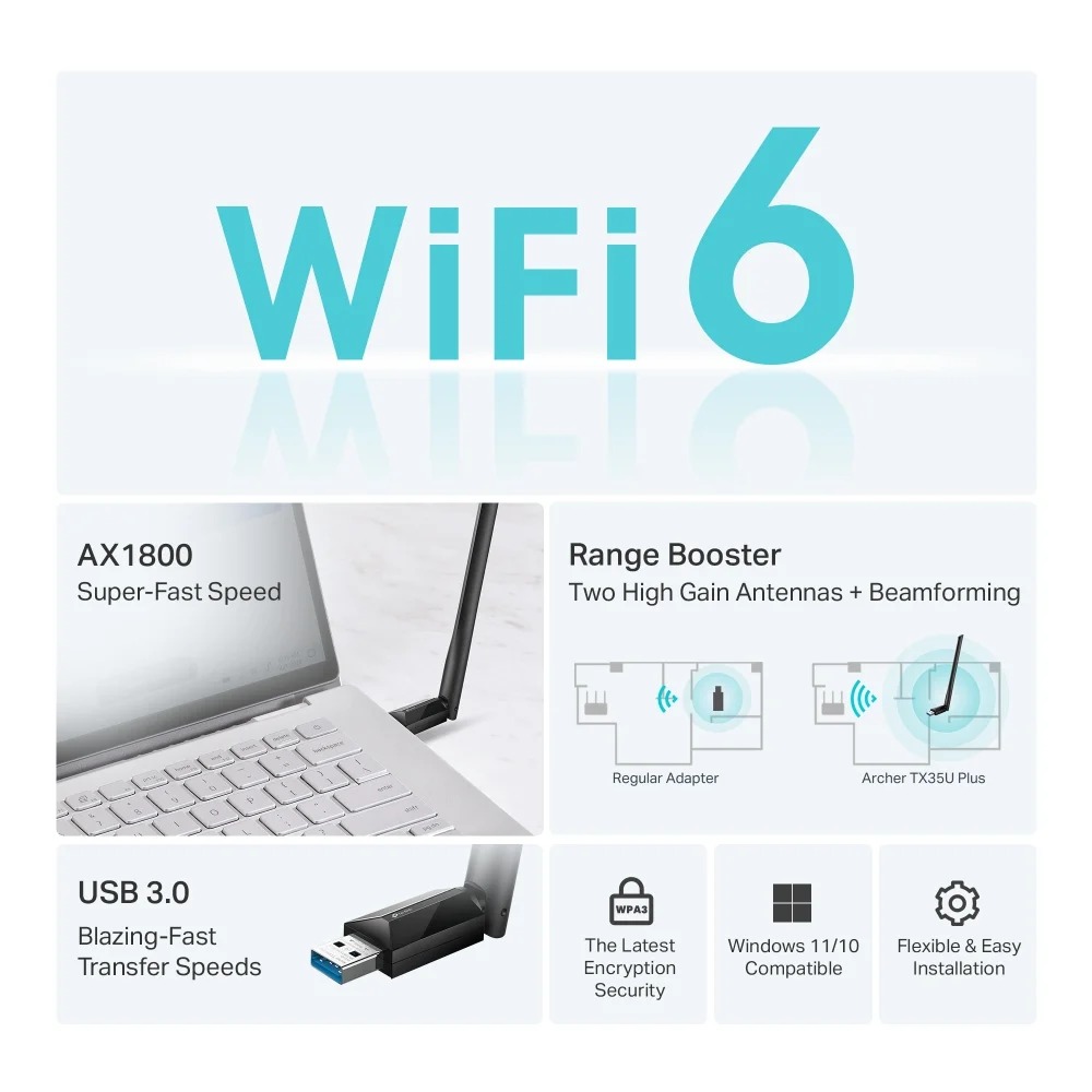 Conectividad Placas WiFi Dual Band Tp-Link Usb Archer TX35U Plus