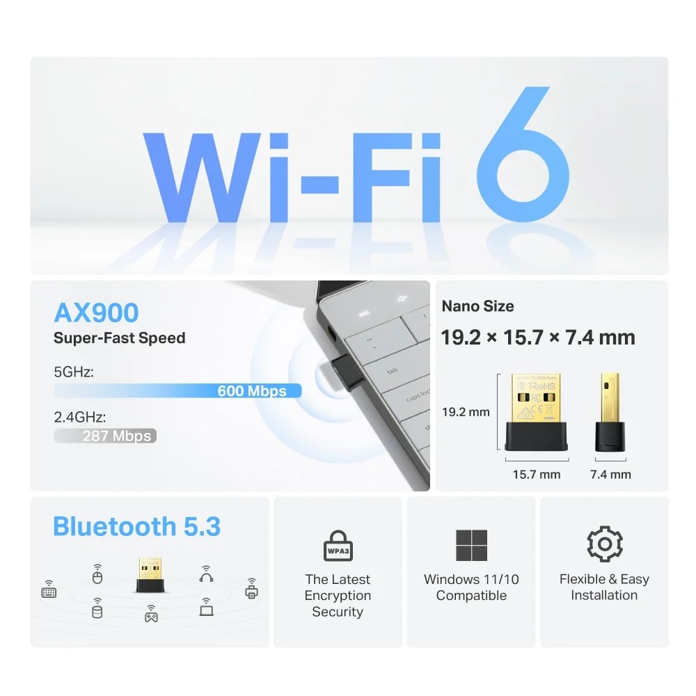 Conectividad Placas WiFi Dual Band Tp-Link Usb Archer TX10UB Nano Bluetooth 5.3