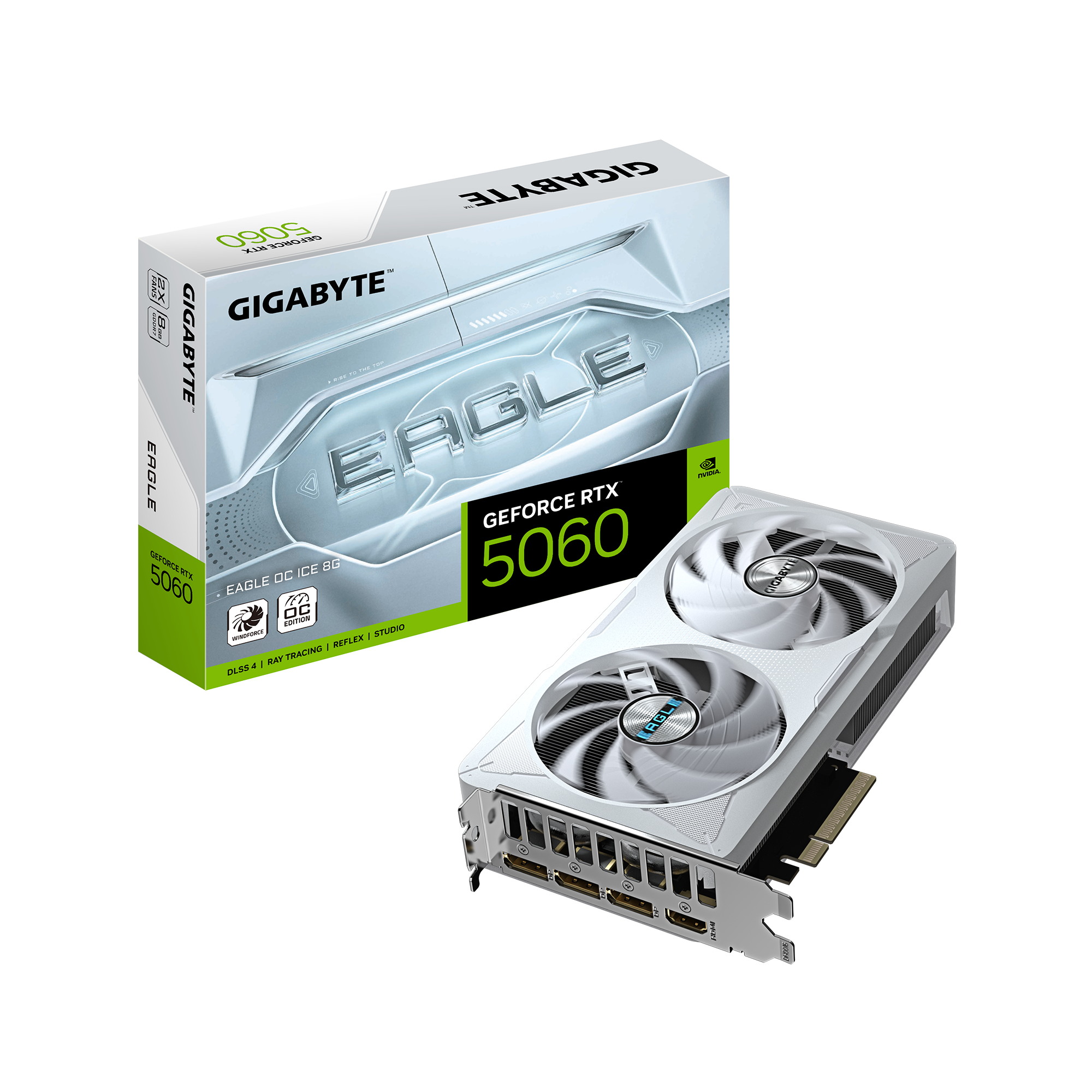 Placa De Video Nvidia Geforce Gigabyte RTX 5060 Eagle OC ICE 8GB White GV-N5060EAGLEOC ICE-8GD