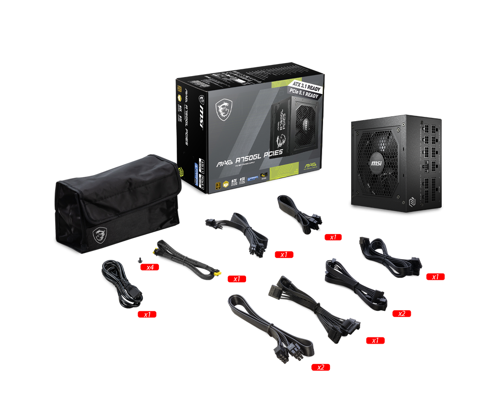 Fuente Certificada MSI 750W 80 Plus Gold Full Modular MAG A750GL PCIE5