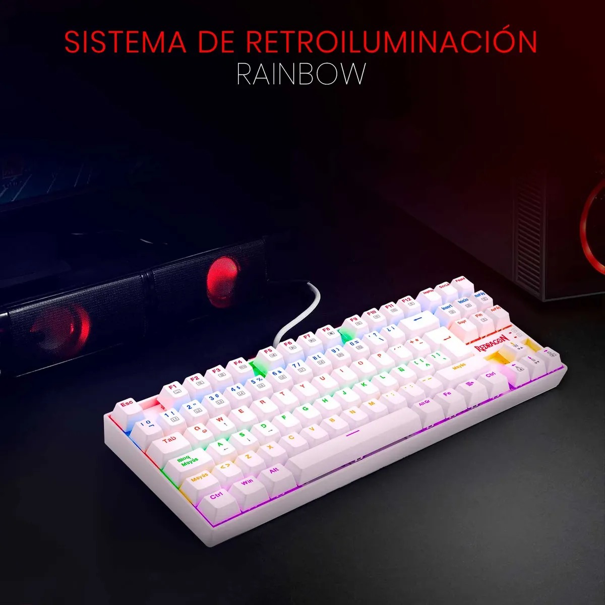 Perifericos Teclado USB Redragon Kumara 2 White Rainbow Switch Red Gamer Mecanico K552W-KR