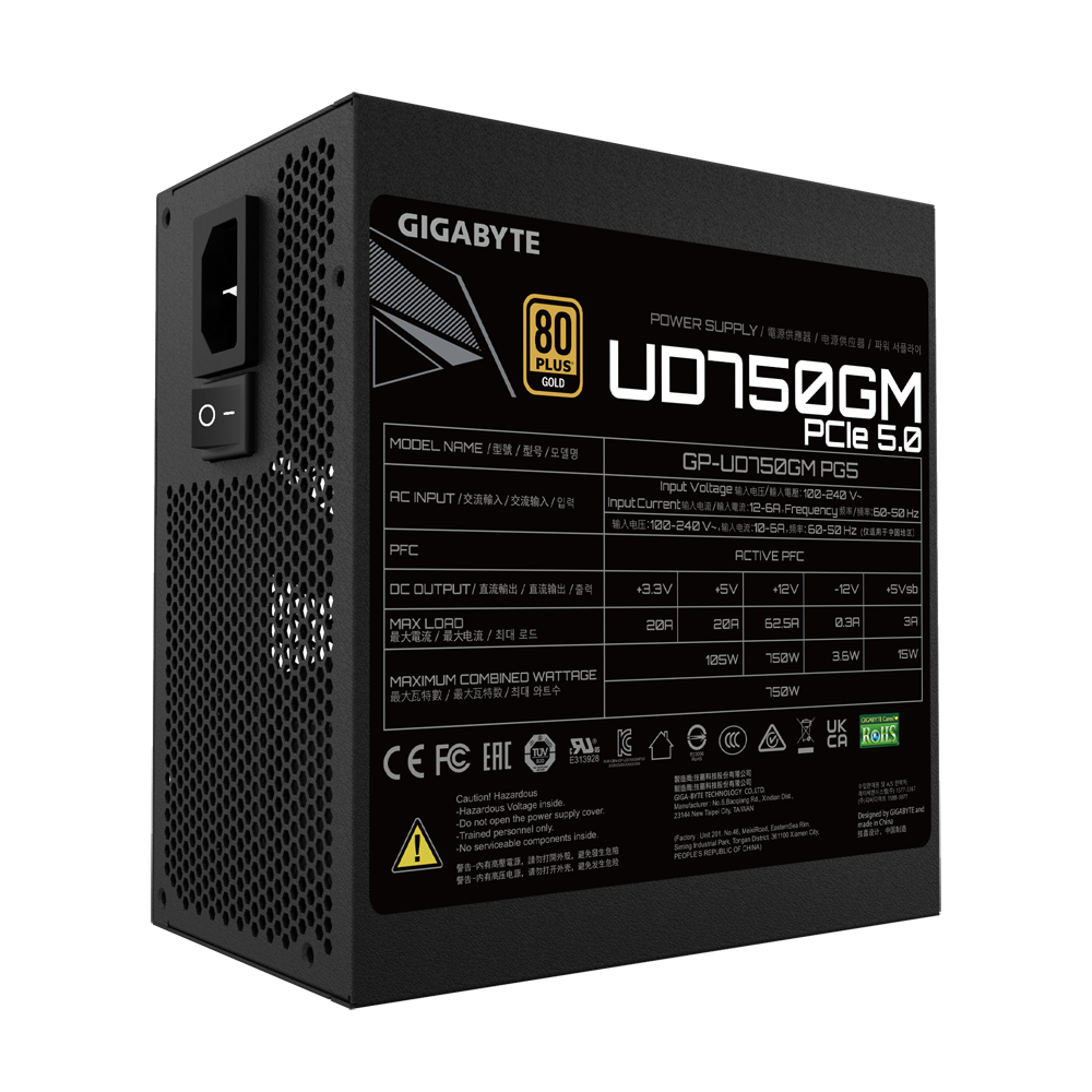 Fuente Certificada Gigabyte 750W UD Black 80 Plus Gold Full Modular GP-UD750GM PG5 V2