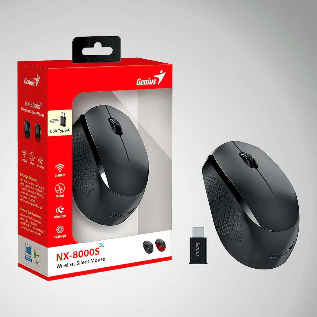 Perifericos Mouse Inalambrico Genius Black Tipo C NX-8000S