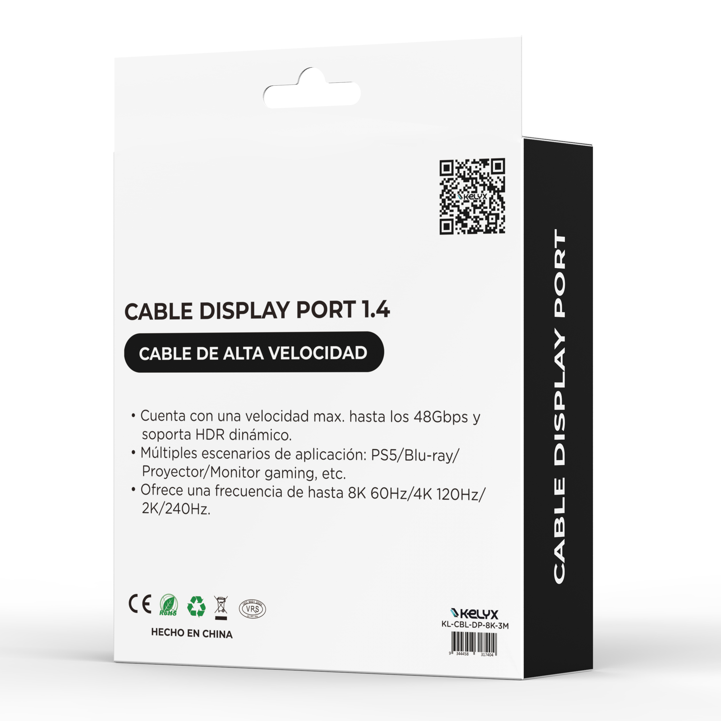 Cable Video Kelyx DisplayPort A DisplayPort 8K 1.4v 3mts KL-CBL-DP-8K-3M