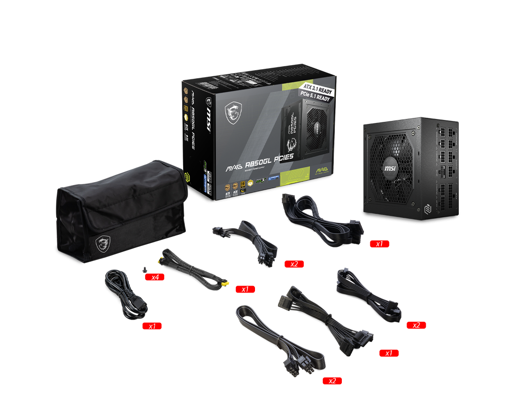 Fuente Certificada MSI 850W 80 Plus Gold Full Modular MAG A850GL PCIE5