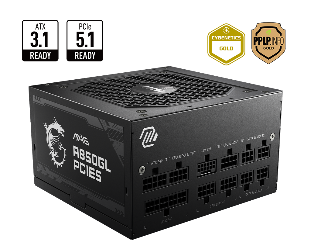 Fuente Certificada MSI 850W 80 Plus Gold Full Modular MAG A850GL PCIE5
