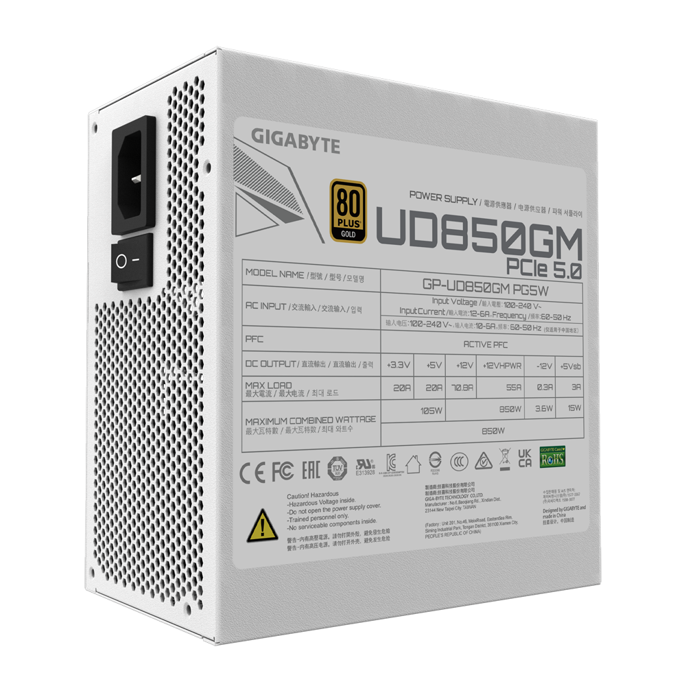 Fuente Certificada Gigabyte 850W UD White ICE 80 Plus Gold Full Modular GP-UD850GM PG5W