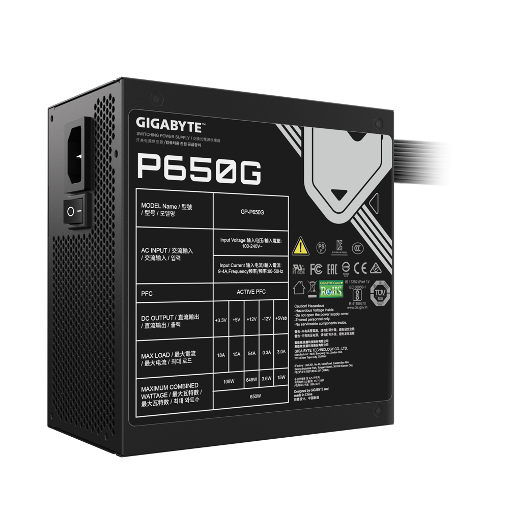 Fuente Certificada Gigabyte 650W 80 Plus Gold GP-P650G
