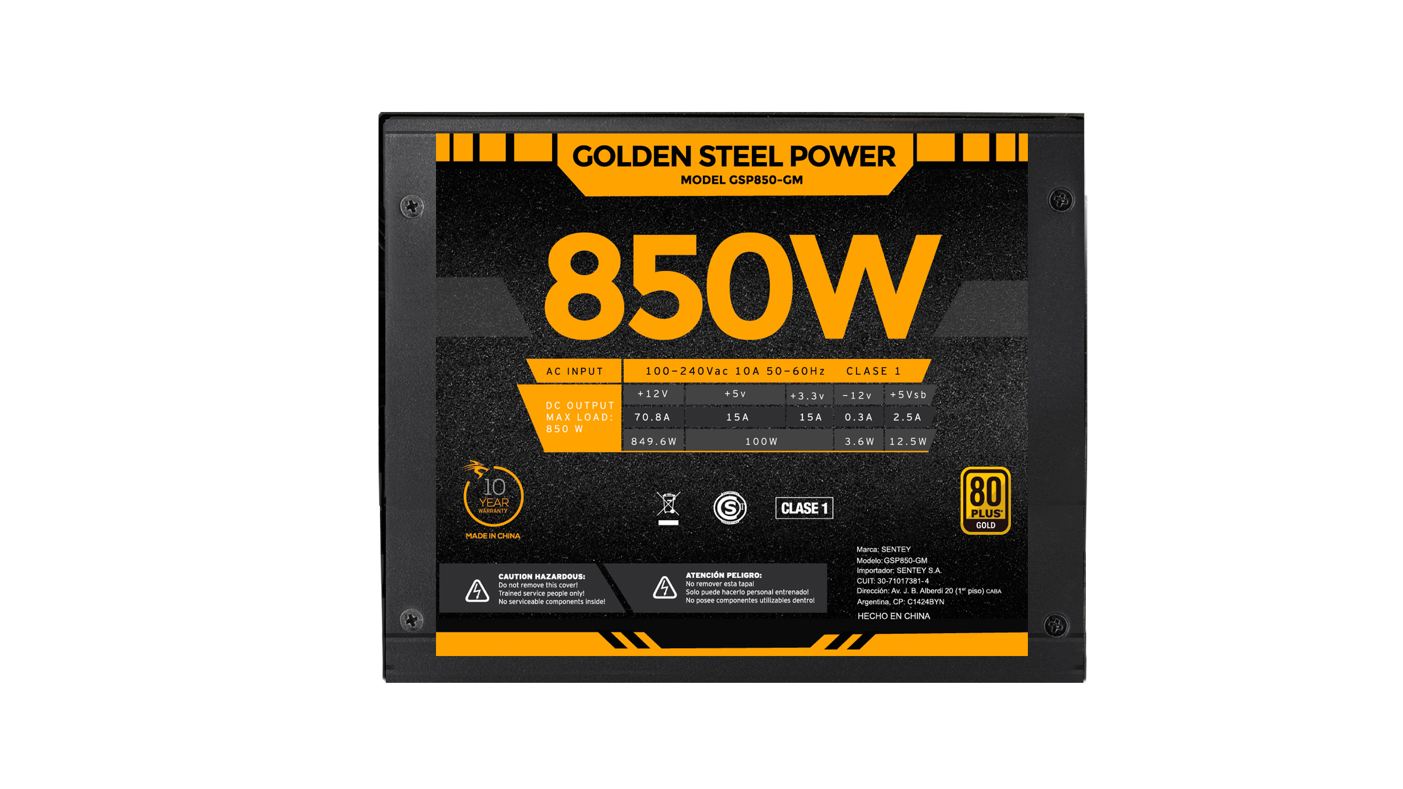 Fuente Certificada Sentey 850W 80 Plus Gold Golden Steel Full Modular GSP850-GM
