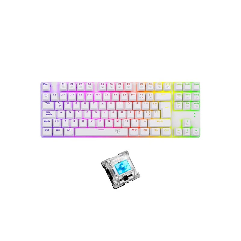 Perifericos Teclado USB T-Dagger Bora White RGB Switch Blue Gamer Mecanico T-TGK315W-BL