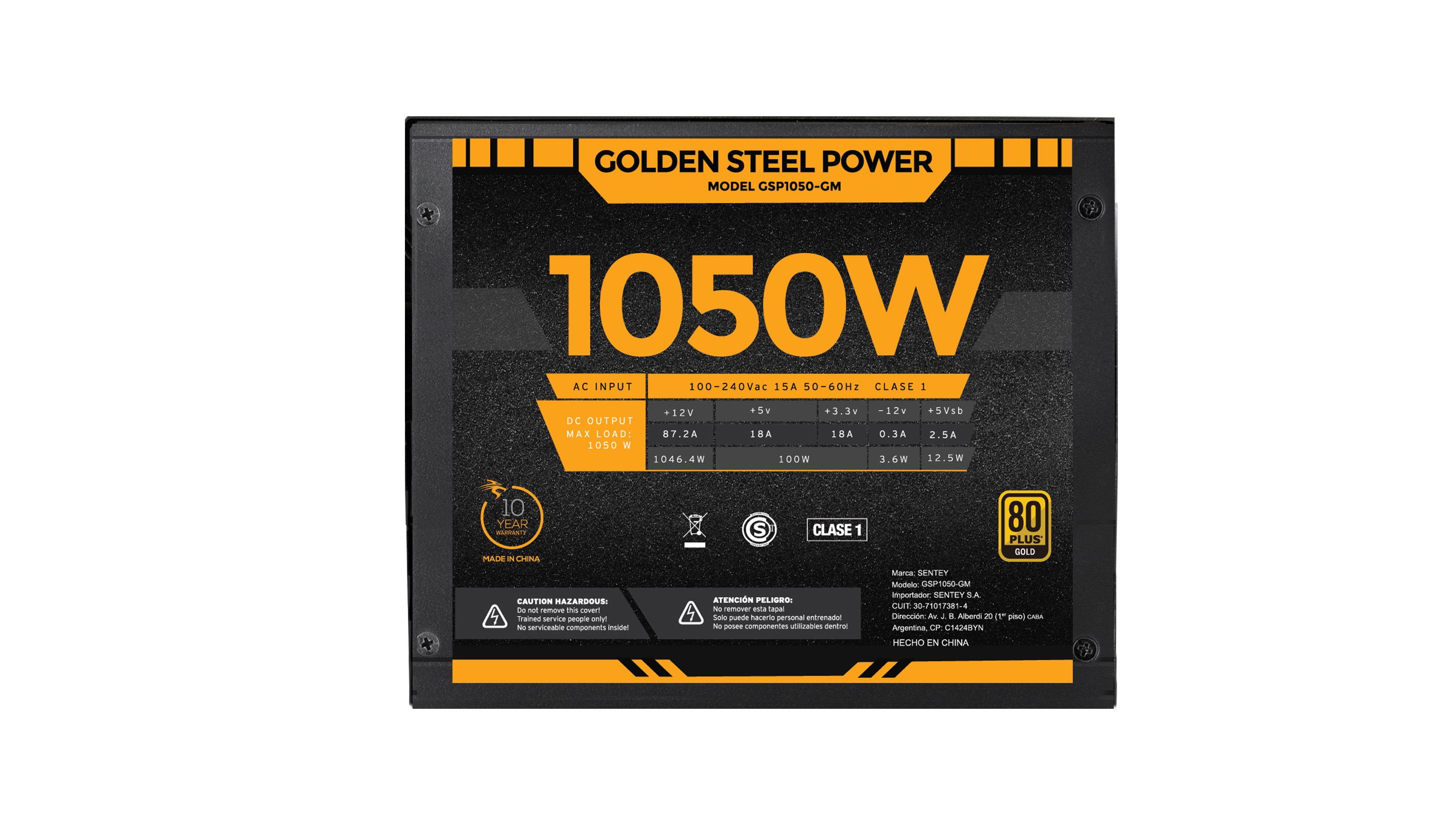 Fuente Certificada Sentey 1050W 80 Plus Gold Golden Steel Full Modular GSP1050-GM