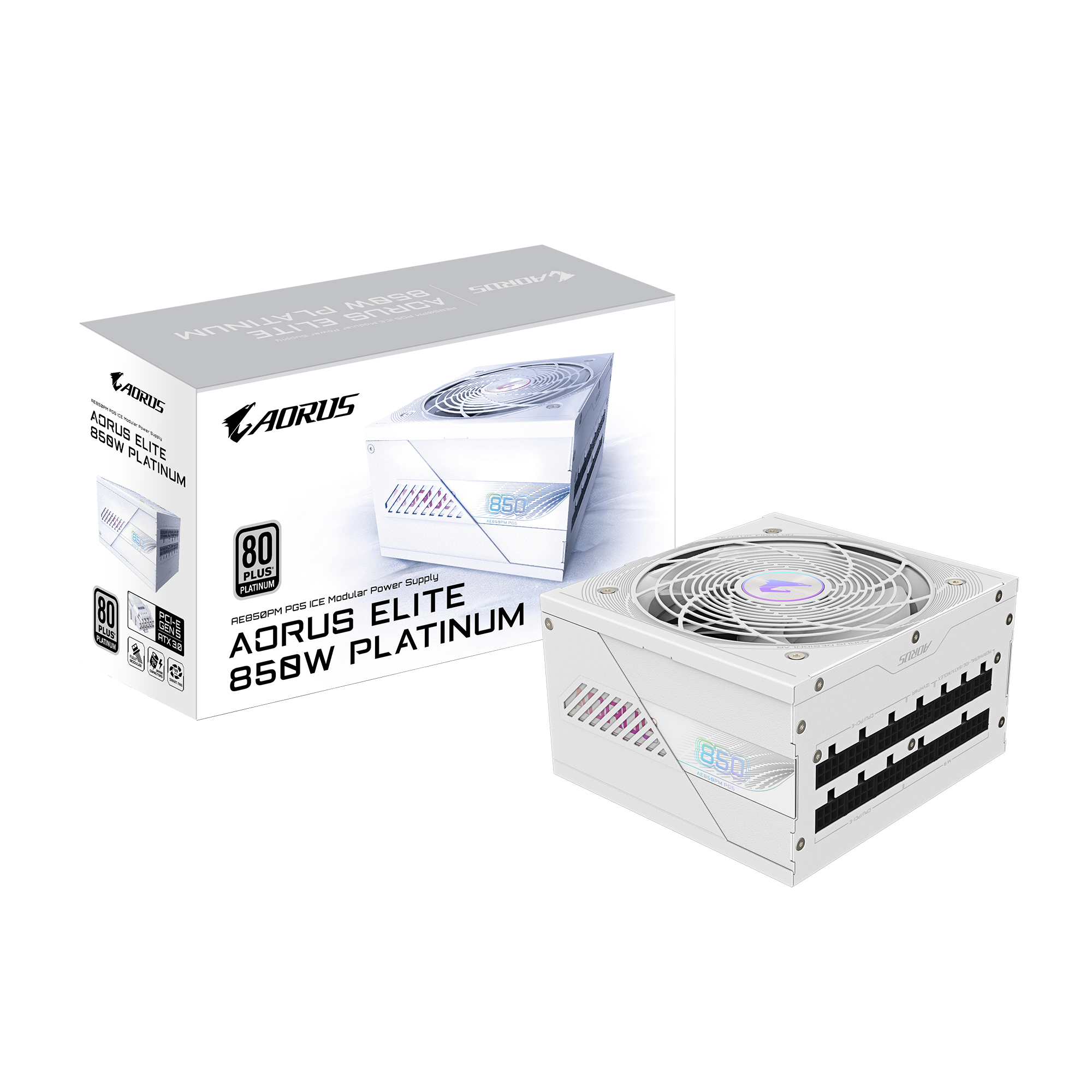 Fuente Certificada Gigabyte 850W Aorus Elite 80 Plus Platinum ICE White Full Modular GP-AE850PM PG5 ICE