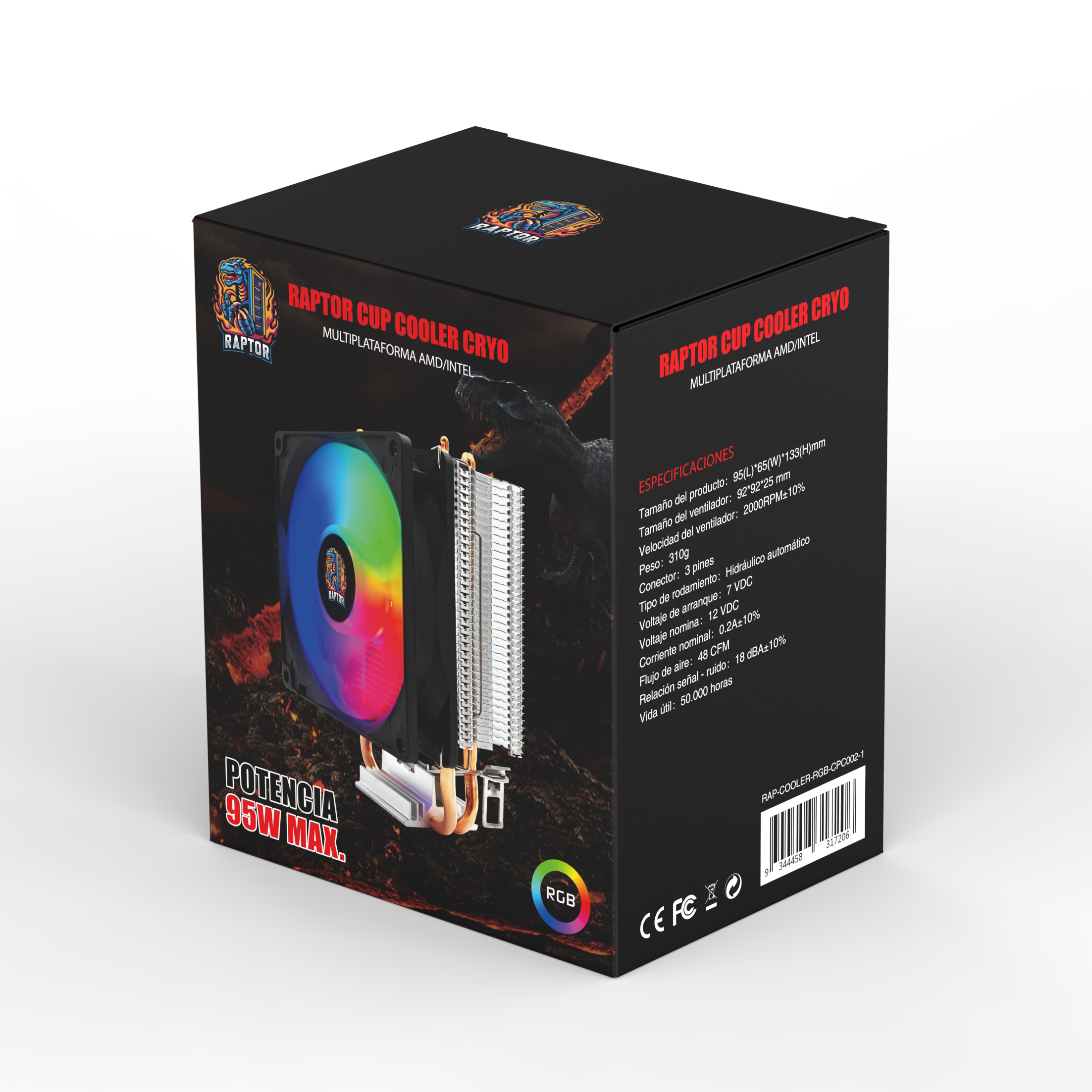 Refrigeracion Cooler CPU Raptor Cryo RGB Max 95W RAP-COOLER-RGB-CPC002-1