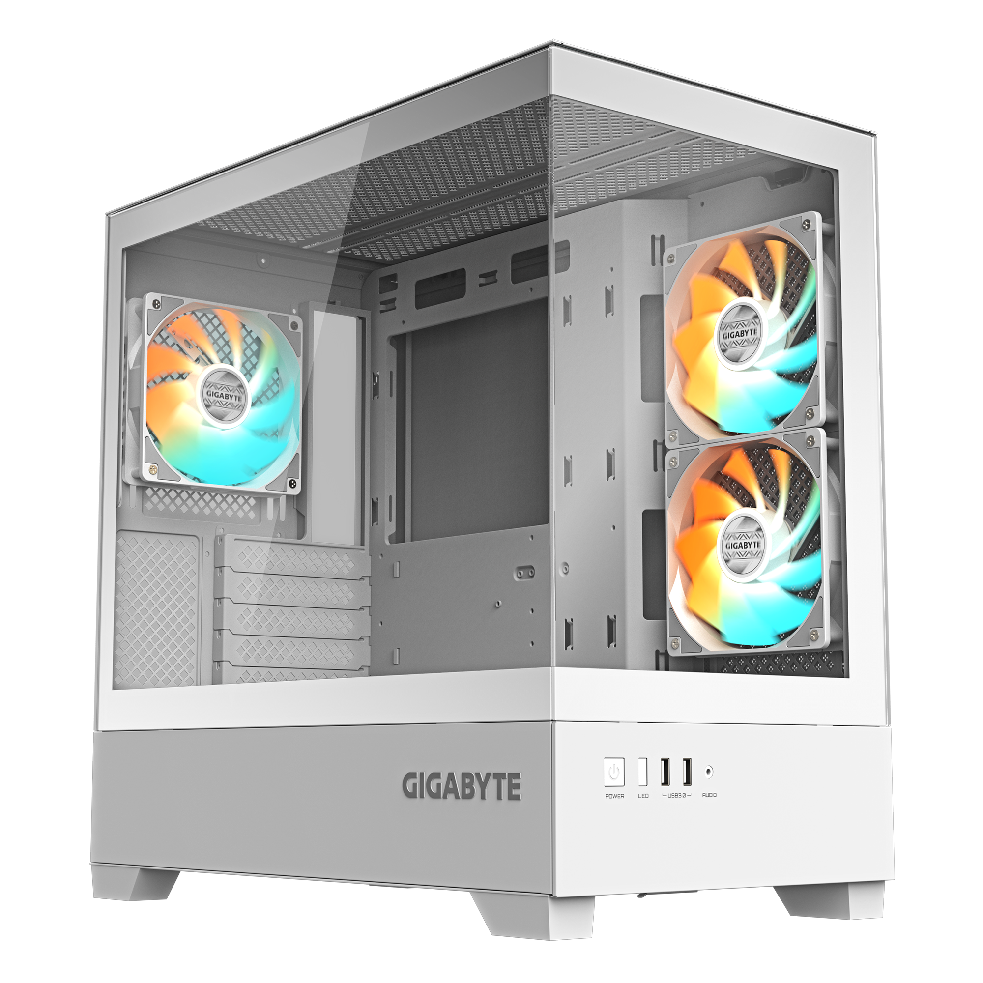 Gabinete Gamer Gigabyte C201P X3 Fan ARGB ICE White GB-C201PI