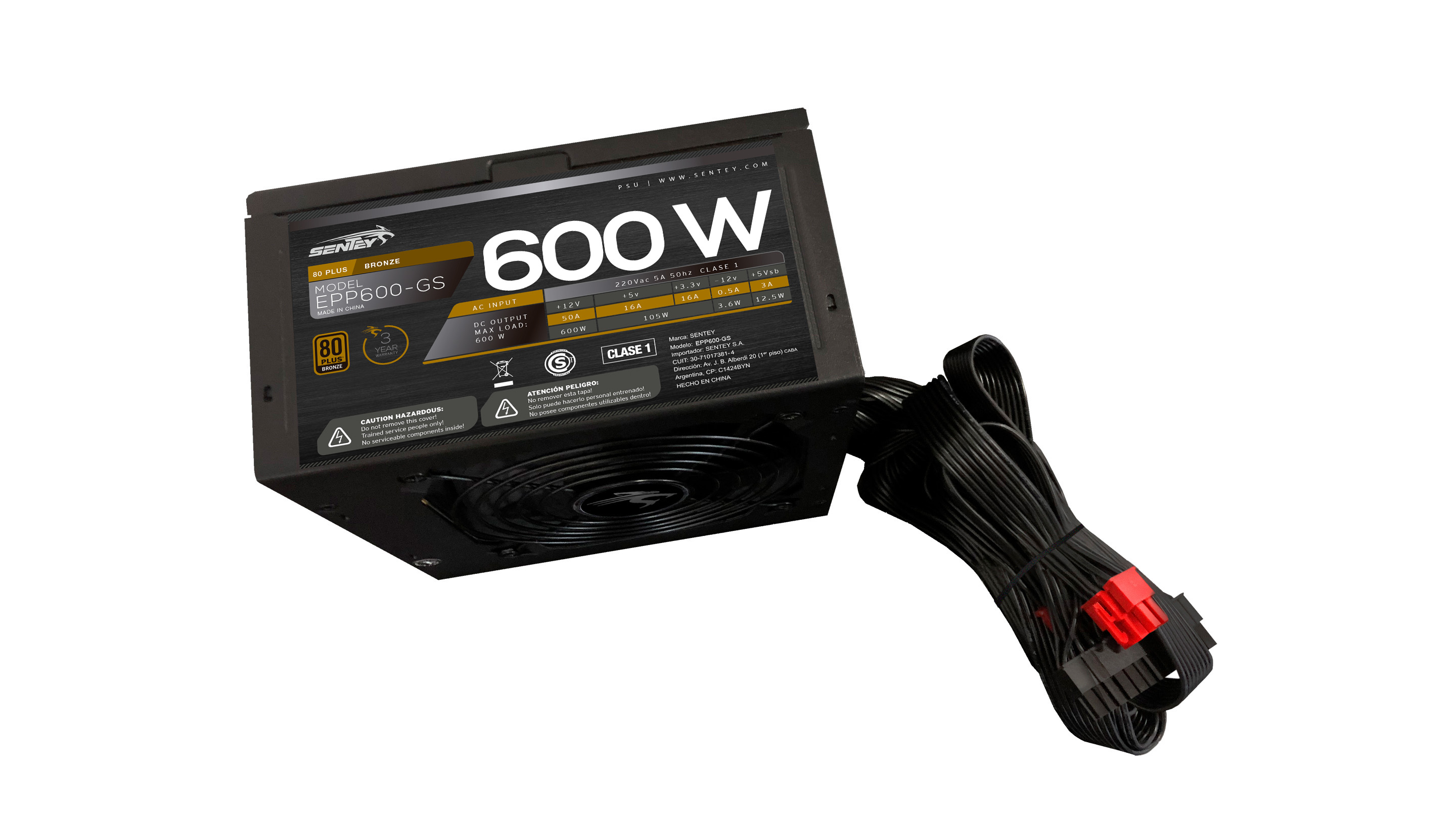 Fuente Certificada Sentey 600W 80 Plus Bronze EPP600-GS