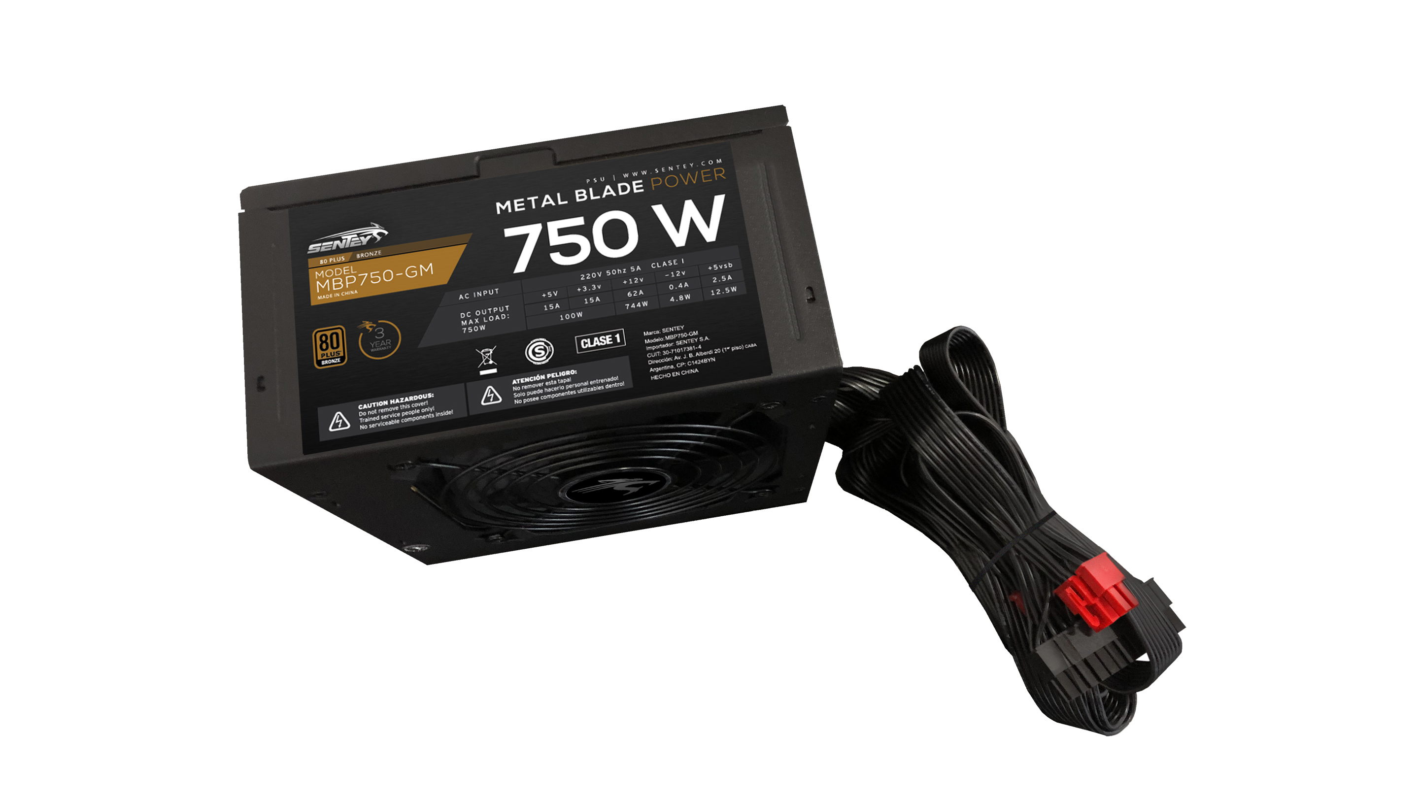 Fuente Certificada Sentey 750W 80 Plus Bronze Metal Blade Semi Modular MBP750-GM