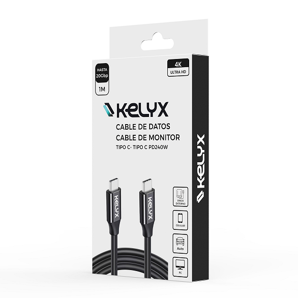 Cable Tipo C A Tipo C Kelyx 1mt 4K 20W KL-CBL-TYPEC-240W-20GPS-1M