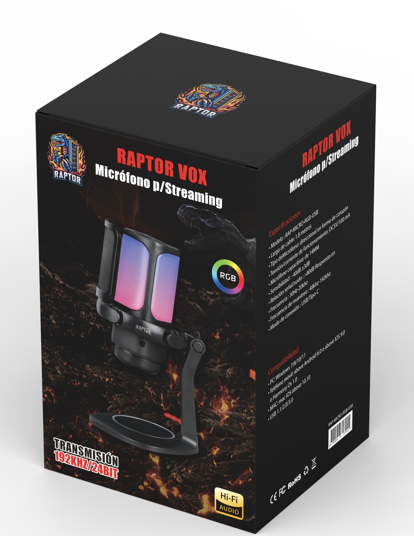 Perifericos Microfono Raptor Vox RGB USB RAP-MICRO-RGB-USB