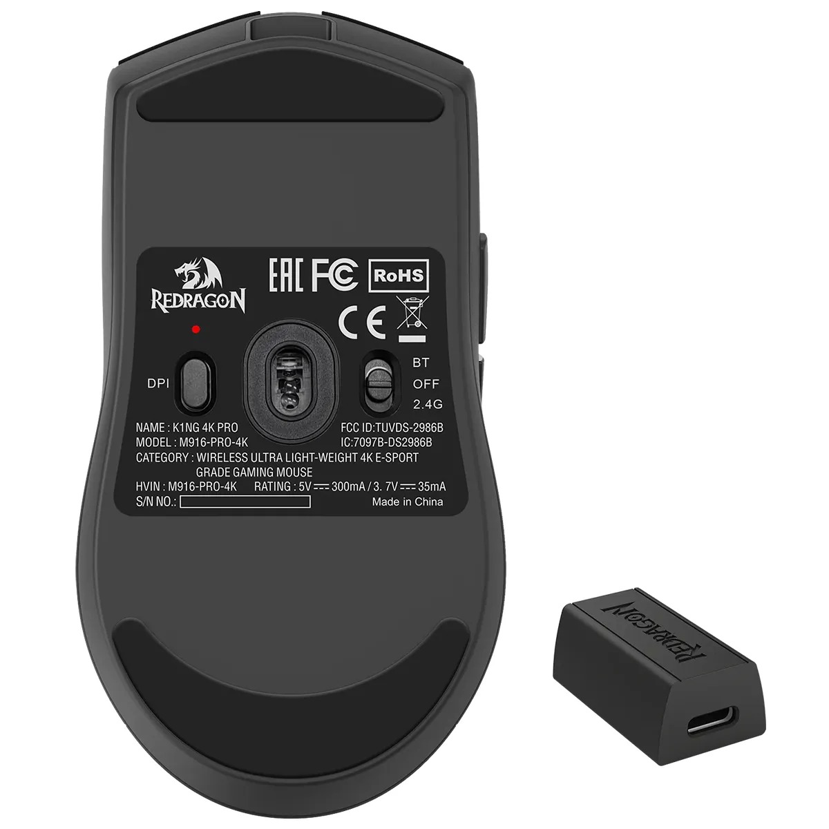 Perifericos Mouse Inalambrico Redragon K1NG 4K PRO Bluetooth Black Gamer M916-PRO-4K