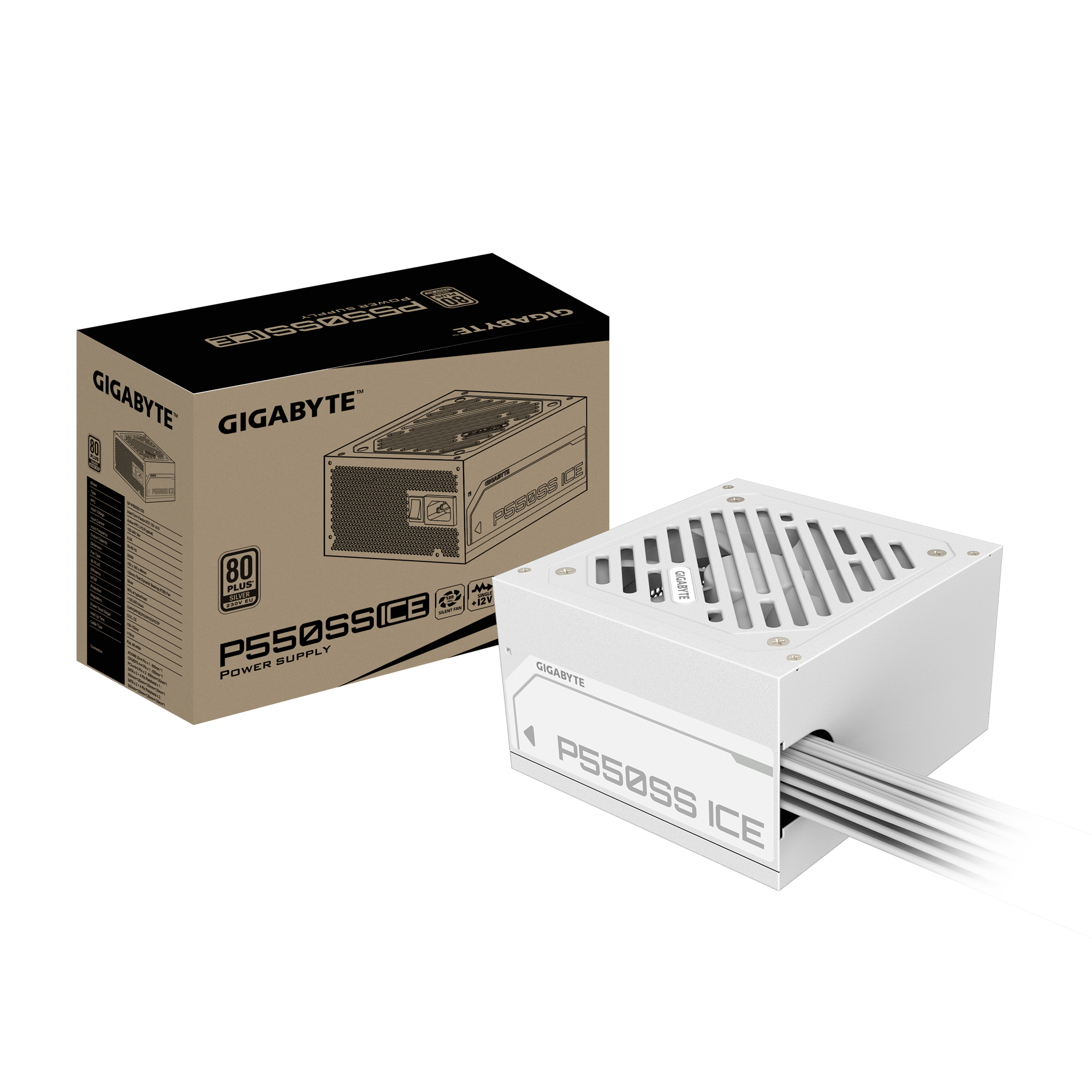 Fuente Certificada Gigabyte 550W 80 Plus Silver ICE White GP-P550SS