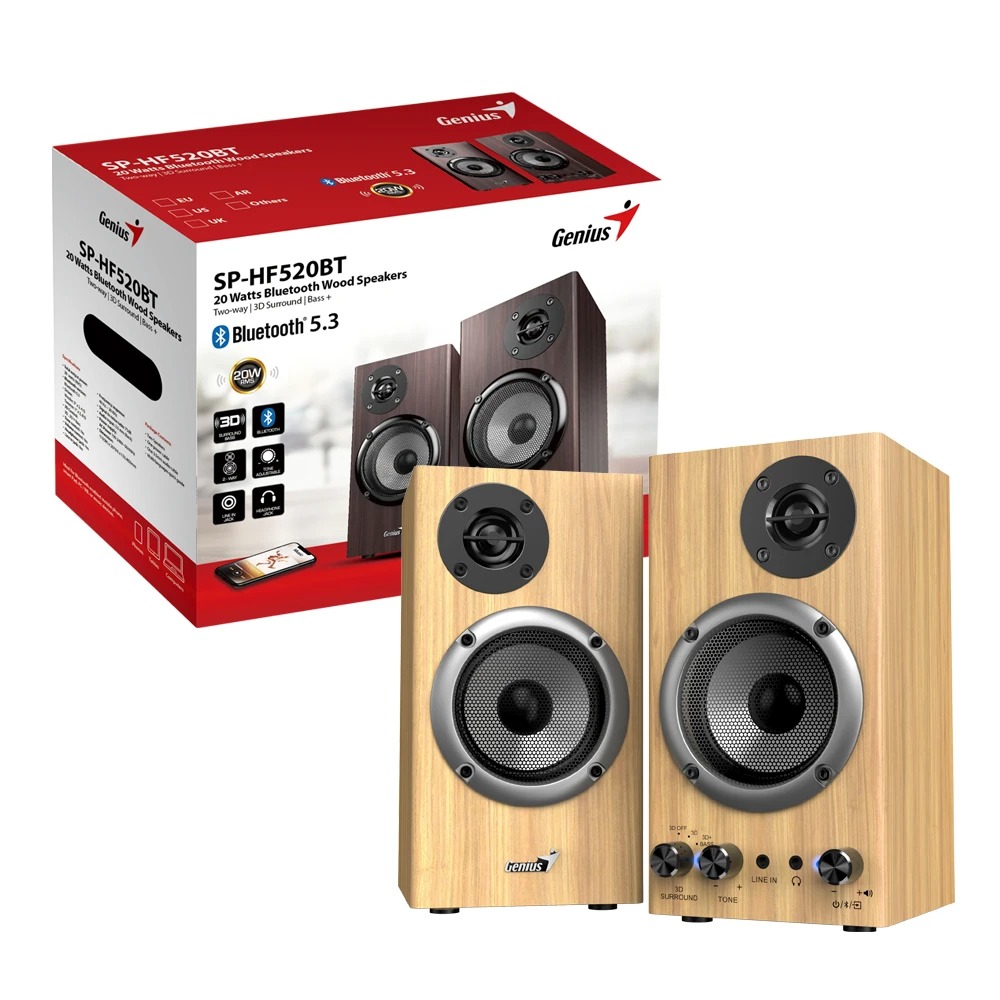Perifericos Parlante Genius Pine Wood Bluetooth 5.3 SP-HF520BT