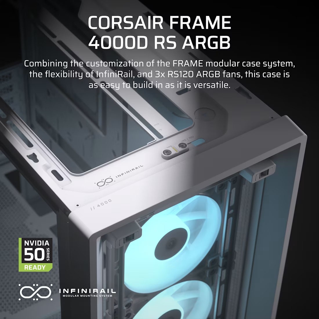 Gabinete Gamer Corsair Modular Frame 4000D RS X3 Fan ARGB Series Airflow Mesh White CC-9011297-WW
