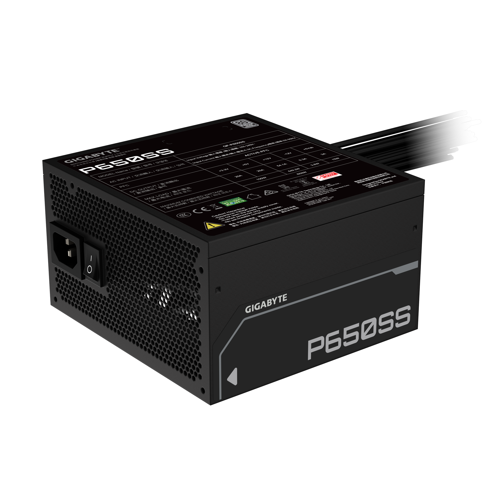 Fuente Certificada Gigabyte 650W 80 Plus Silver Black GP-P650SS