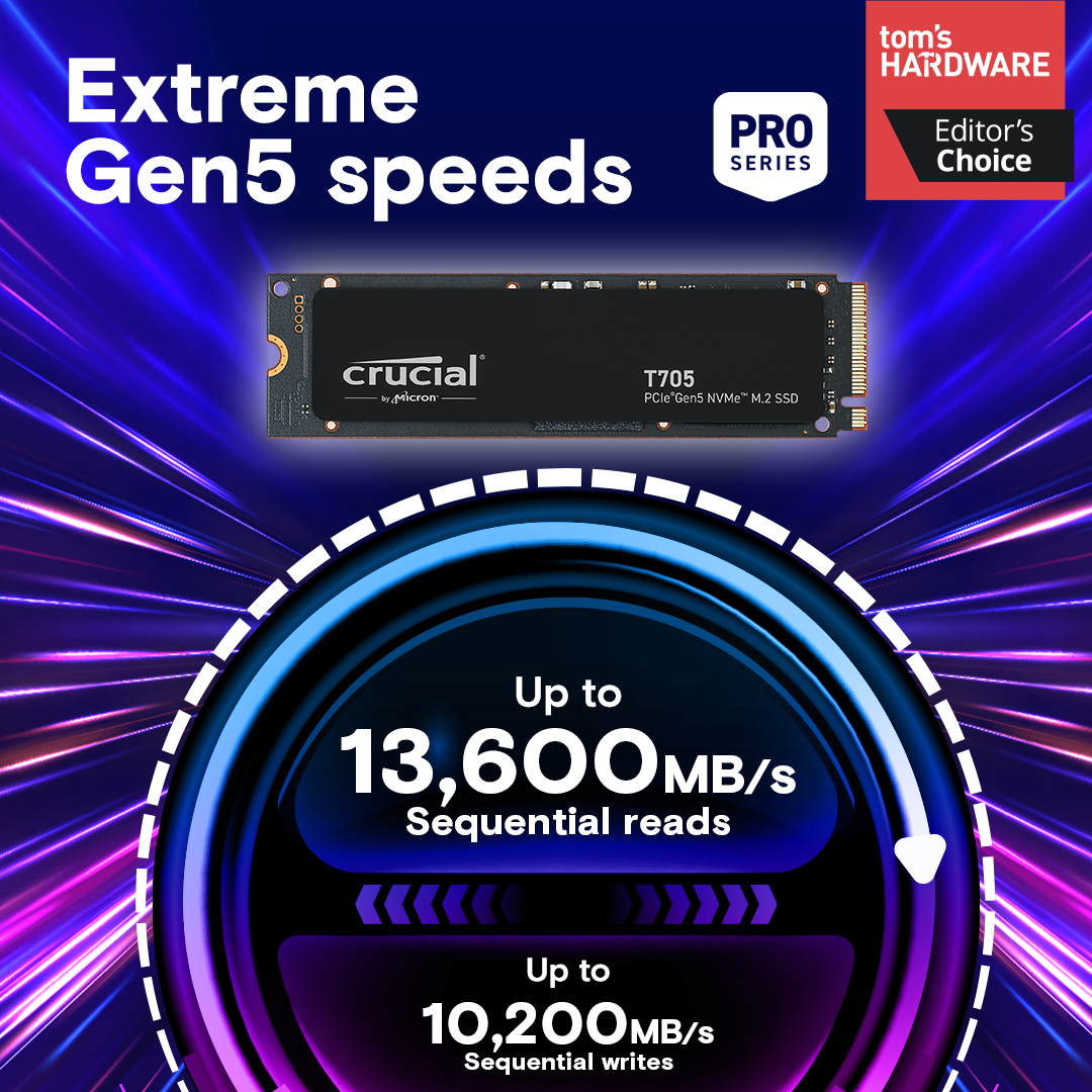Almacenamiento Disco Solido SSD NVMe Crucial 1TB T705 PCIe 5.0 M.2 CT1000T705SSD3