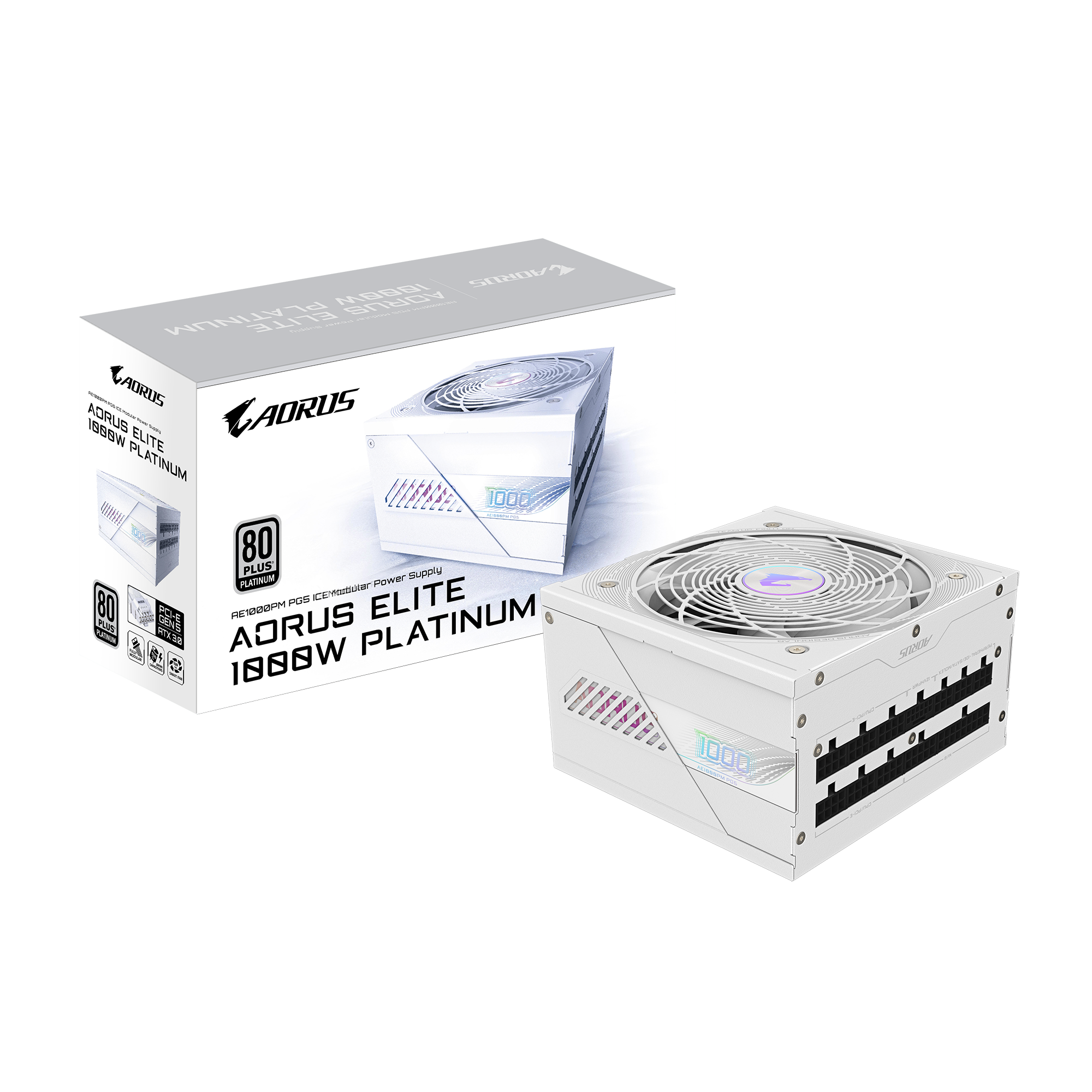 Fuente Certificada Gigabyte 1000W Aorus Elite 80 Plus Platinum ICE White Full Modular GP-AE1000PM PG5 ICE — foto 7
