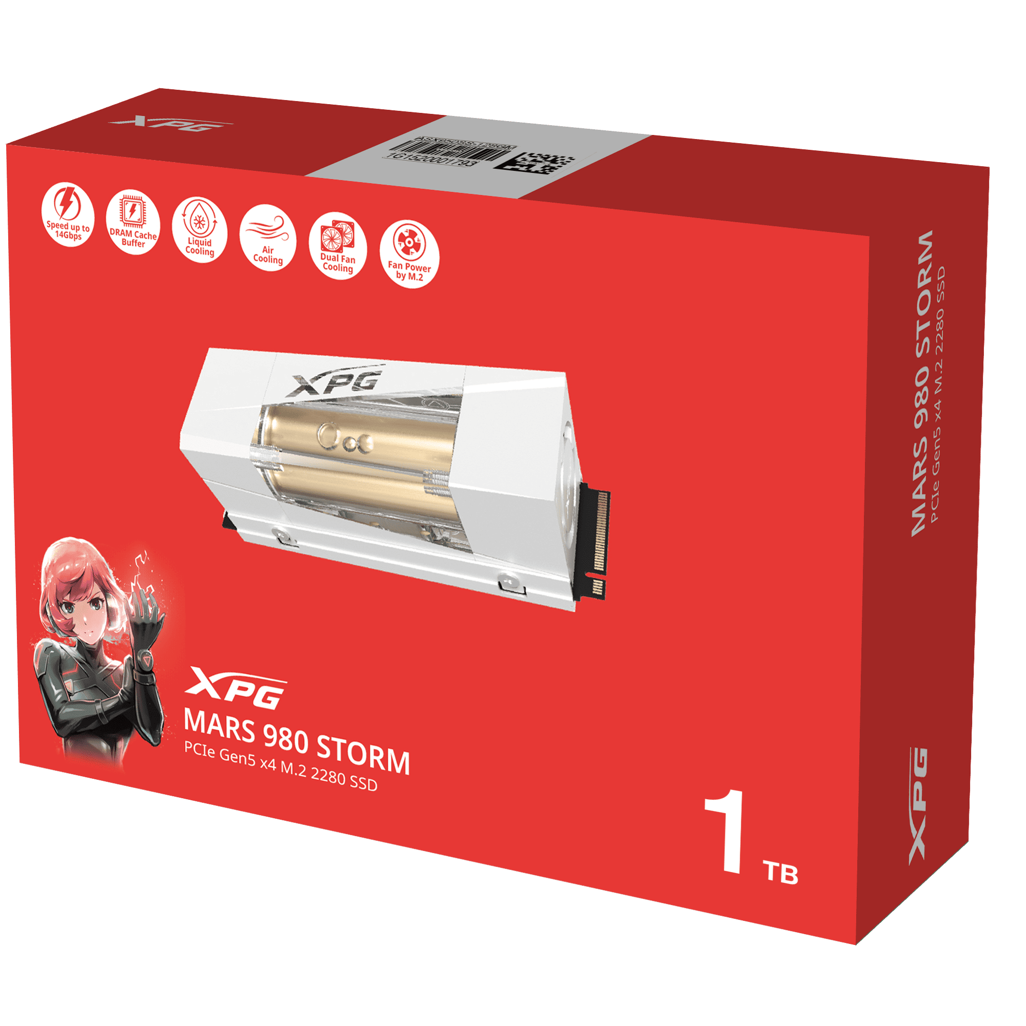 Almacenamiento Disco Solido SSD NVMe XPG 1TB Mars 980 Storm Liquid Cooling PCIe 5.0 M.2 White SMAR-980S-1TC