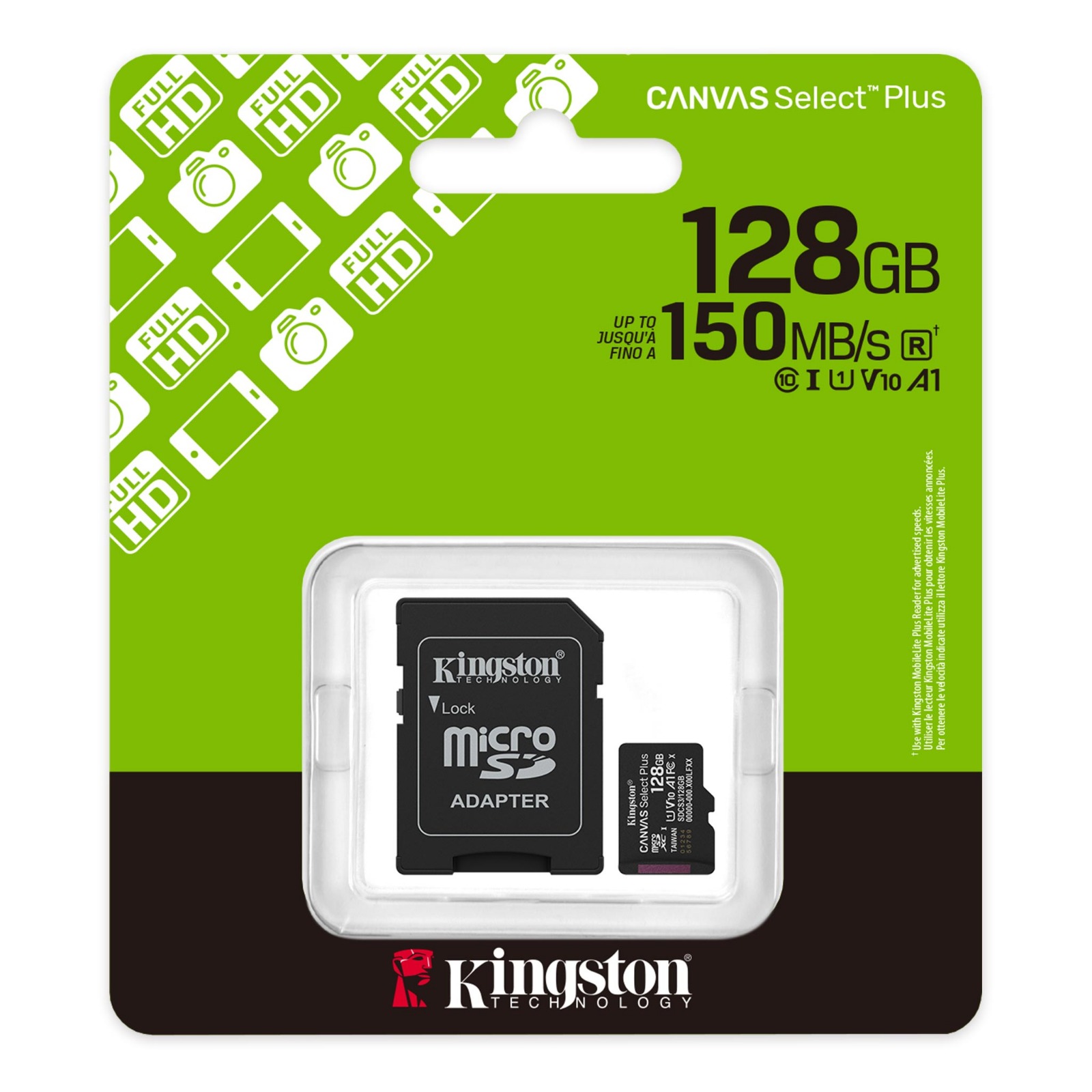 Almacenamiento MicroSD Kingston 128GB 150mb/s A1 Canvas Select Plus SDCS3/128GB