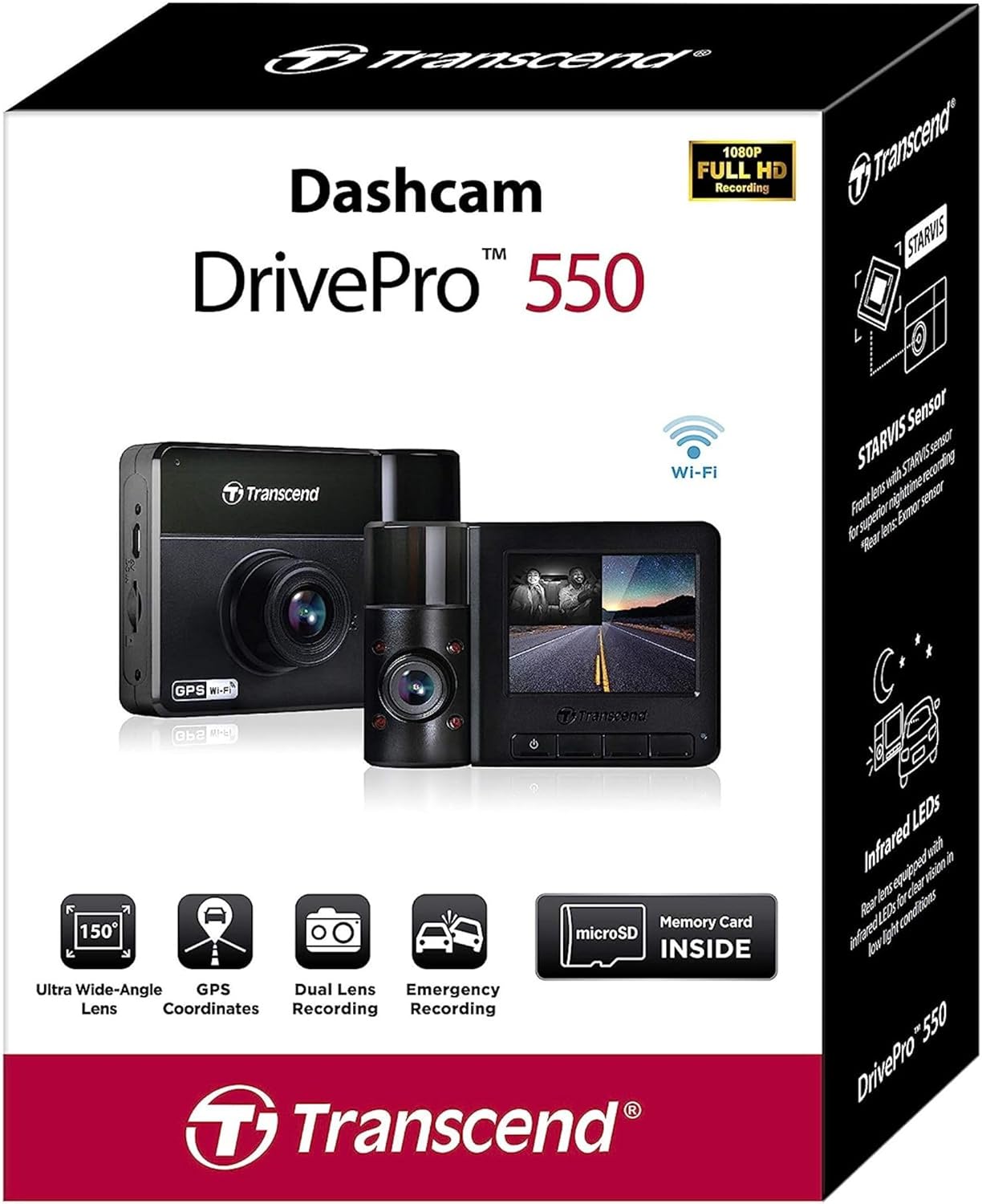Perifericos Camara Transcend Dashcam DrivePro 550 GPS 2K QHD TS-DP550B-64G