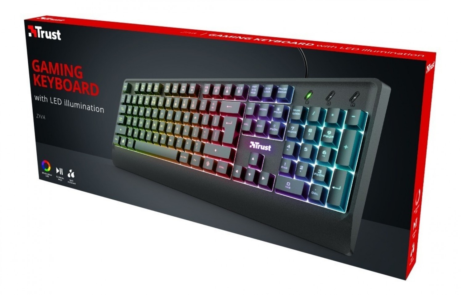 Perifericos Teclado USB Trust Ziva Led Multicolor Gamer 24098