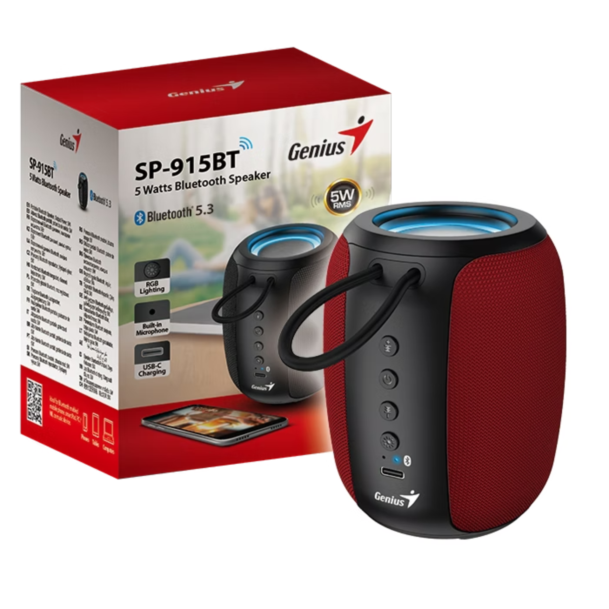 Parlante Bluetooth Genius Red BT 5.3 SP-915BT
