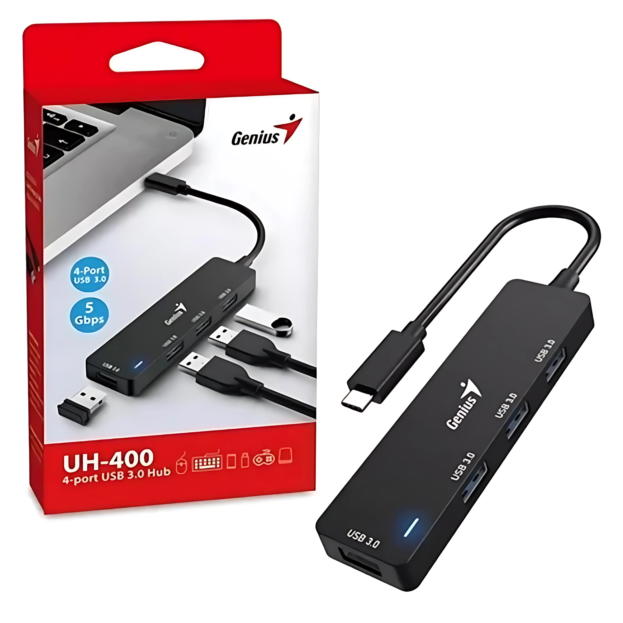 Varios Hub Genius USB C 3.0 4 En 1 Black UH-400
