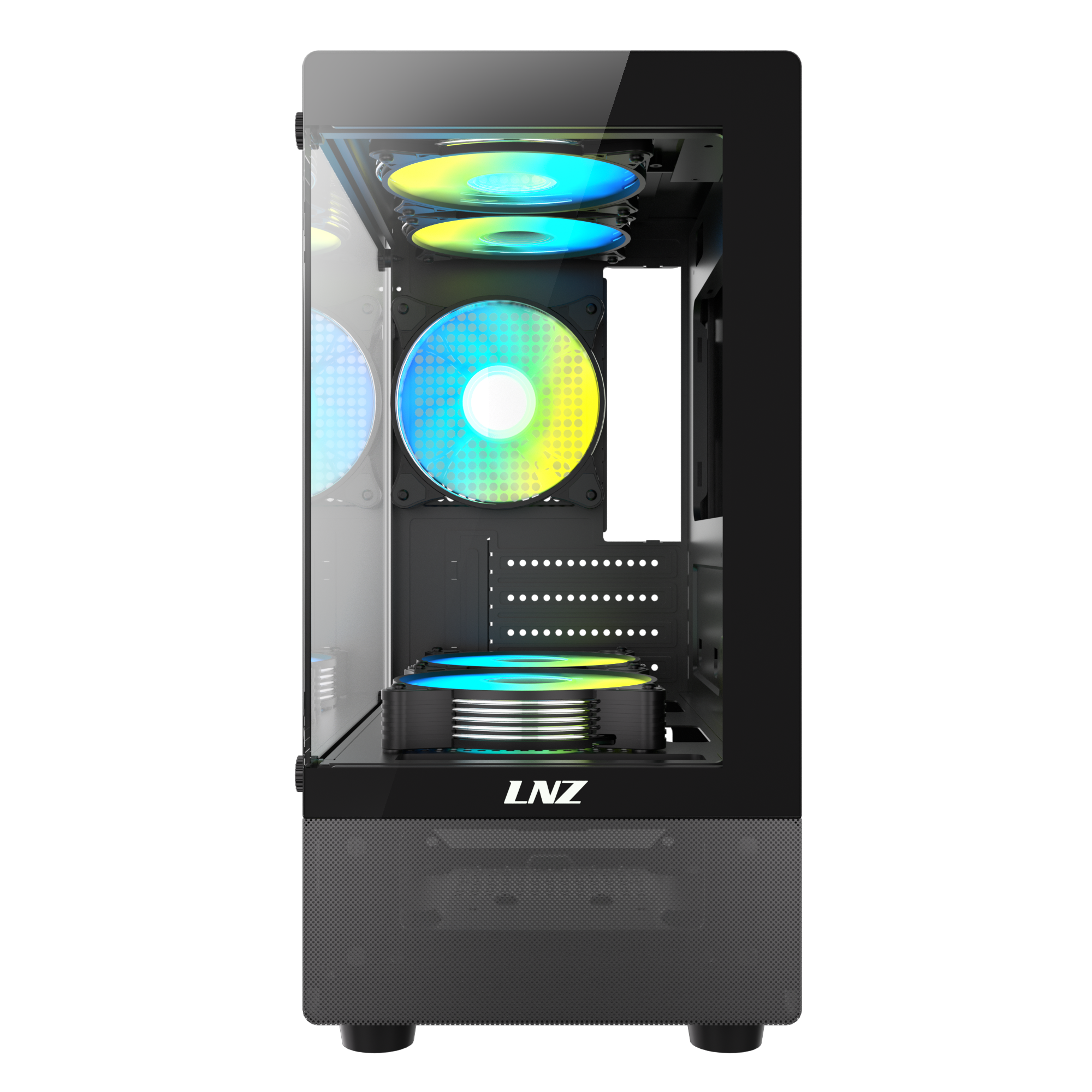 GABINETE MICRO LNZ P11 NEGRO VIDRIO TEMPLADO LAT Y FRONT  + 5 COOLER ARGB 120MM + MESH