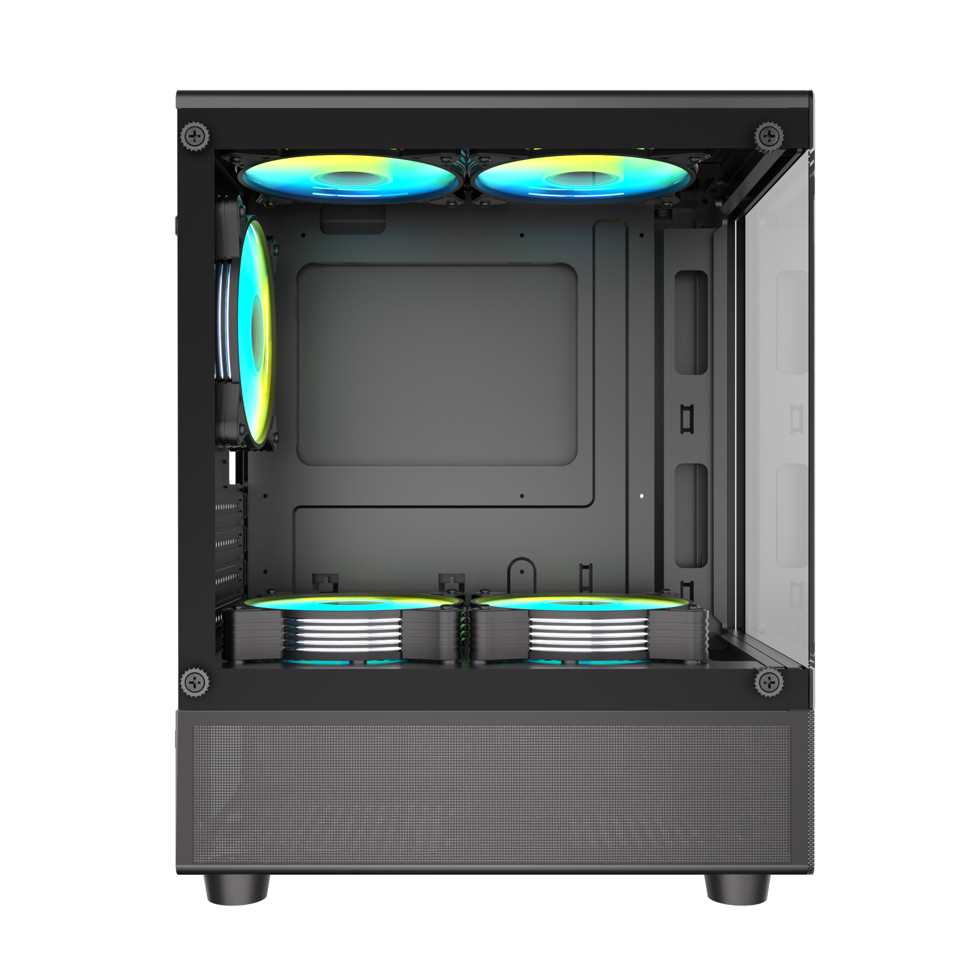 GABINETE MICRO LNZ P11 NEGRO VIDRIO TEMPLADO LAT Y FRONT  + 5 COOLER ARGB 120MM + MESH