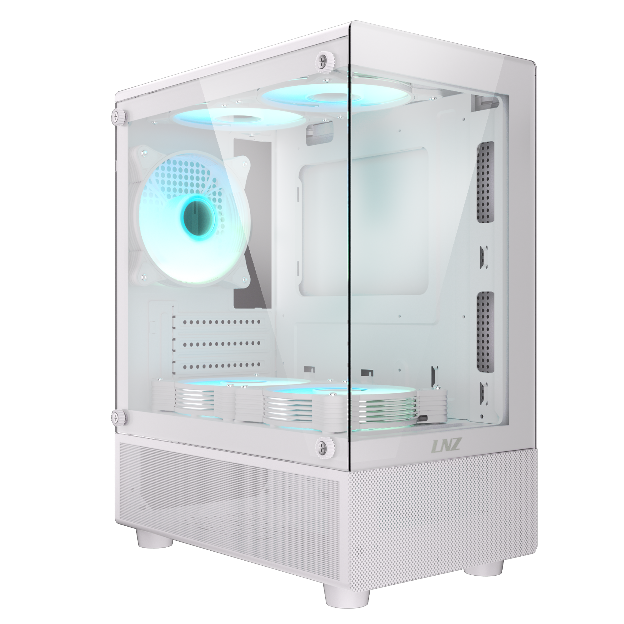 GABINETE MICRO LNZ P11 WHITE VIDRIO TEMPLADO LAT Y FRONT  + 5 COOLER ARGB 120MM + MESH