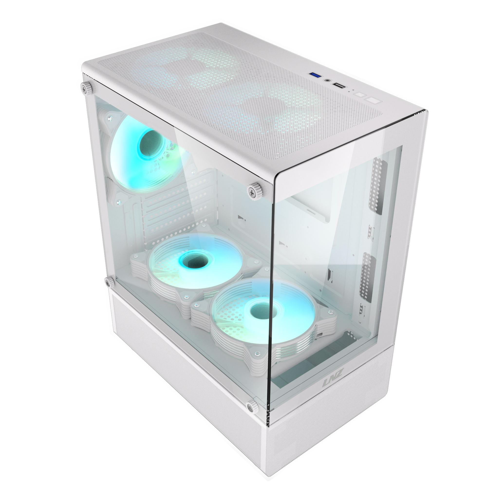 GABINETE MICRO LNZ P11 WHITE VIDRIO TEMPLADO LAT Y FRONT  + 5 COOLER ARGB 120MM + MESH