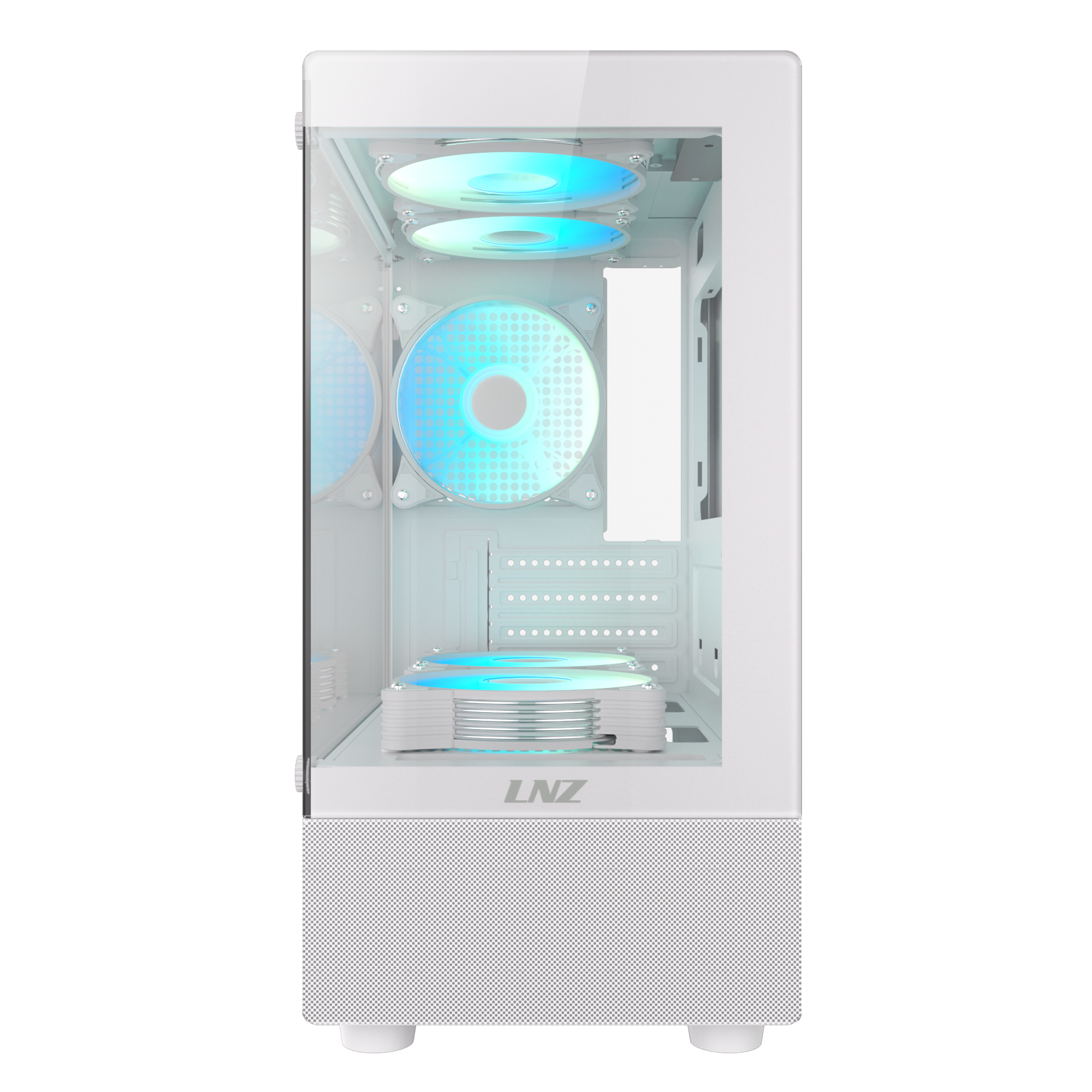 GABINETE MICRO LNZ P11 WHITE VIDRIO TEMPLADO LAT Y FRONT  + 5 COOLER ARGB 120MM + MESH