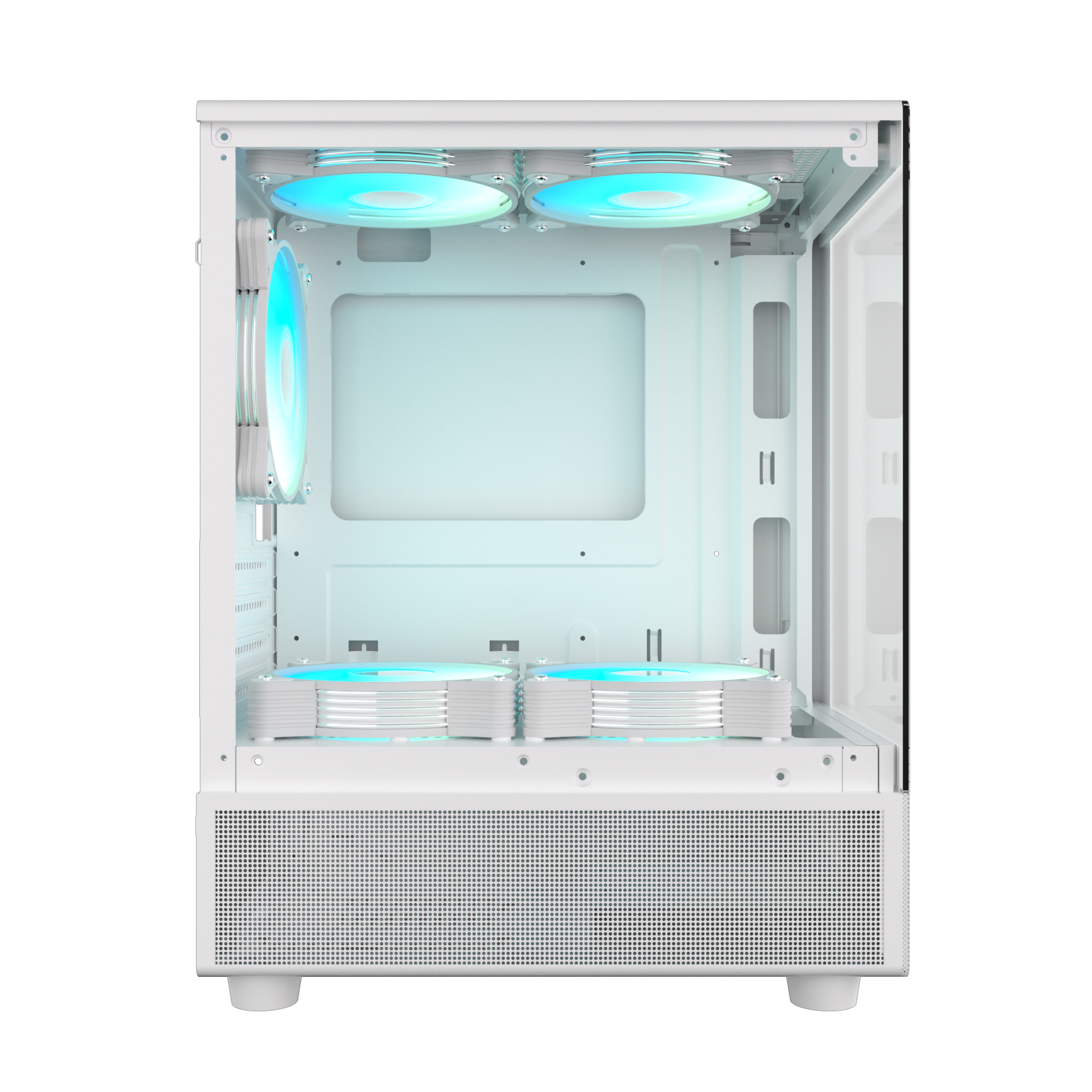 GABINETE MICRO LNZ P11 WHITE VIDRIO TEMPLADO LAT Y FRONT  + 5 COOLER ARGB 120MM + MESH