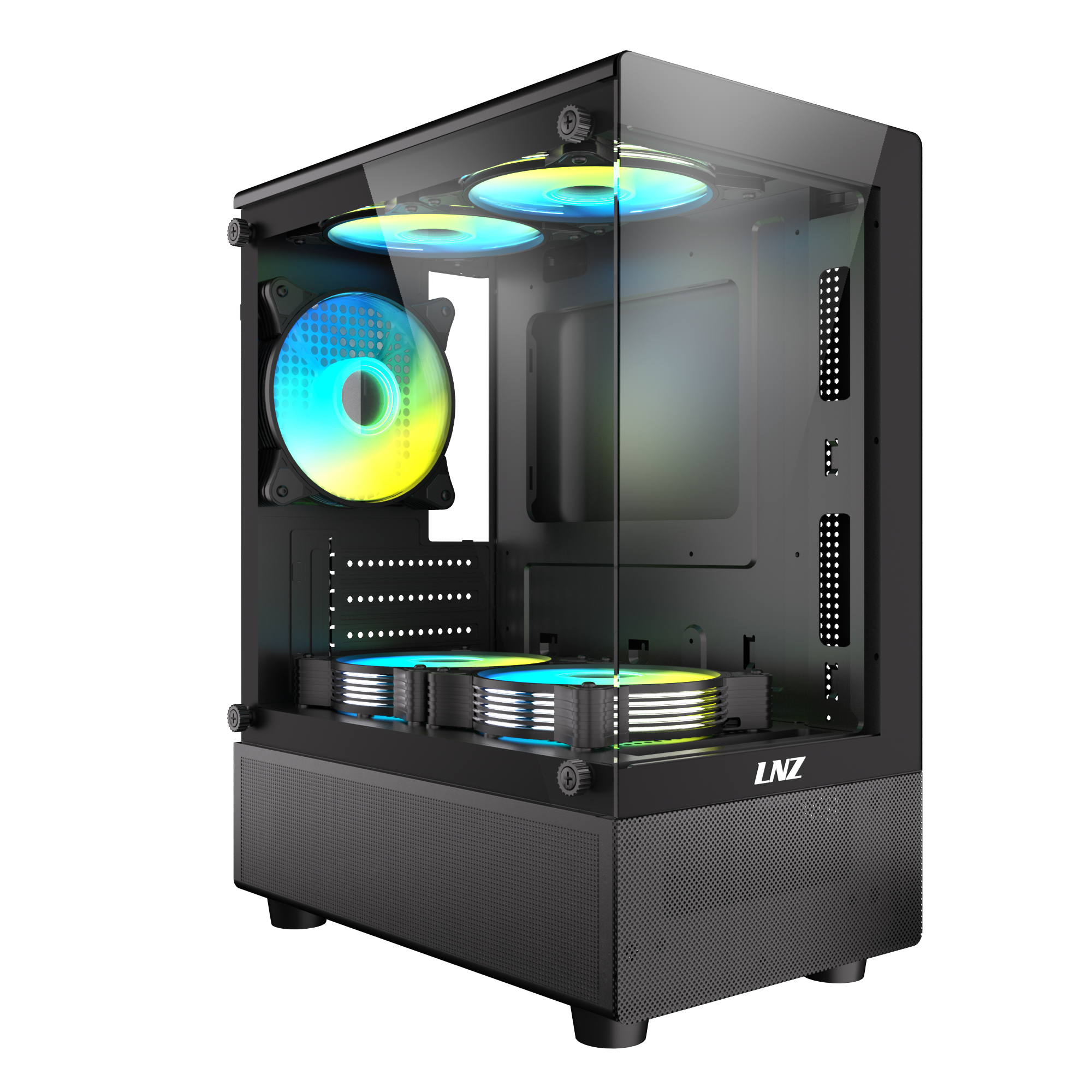 GABINETE MICRO LNZ P11 NEGRO VIDRIO TEMPLADO LAT Y FRONT  + 5 COOLER ARGB 120MM + MESH