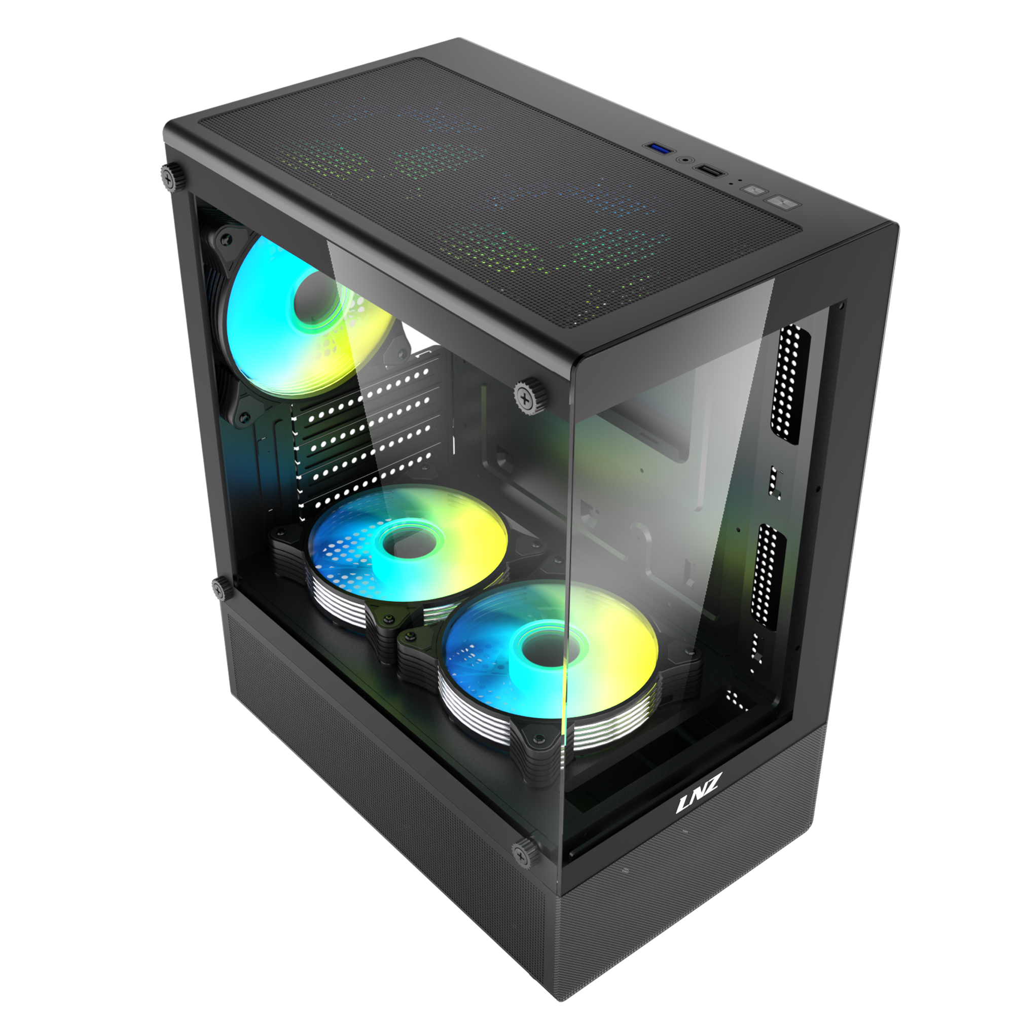 GABINETE MICRO LNZ P11 NEGRO VIDRIO TEMPLADO LAT Y FRONT  + 5 COOLER ARGB 120MM + MESH