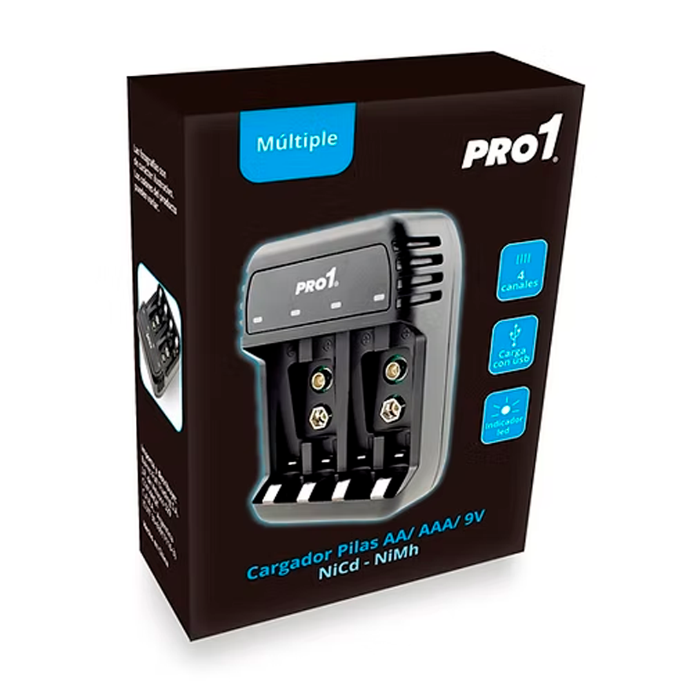 CARGADOR PROBATTERY 4 PILAS CON LED CORTE AUTOMATICO