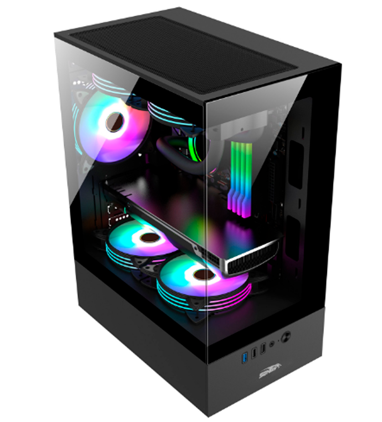 GABINETE MICRO ATX  SENTEY H10 BLACK Vidrio templado frontal y lateral  x5 cooler !!
