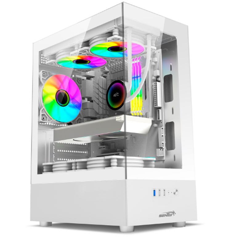 GABINETE MICRO ATX SENTEY H10 WHITE Vidrio tempado frontal y lateral  x5 cooler !!