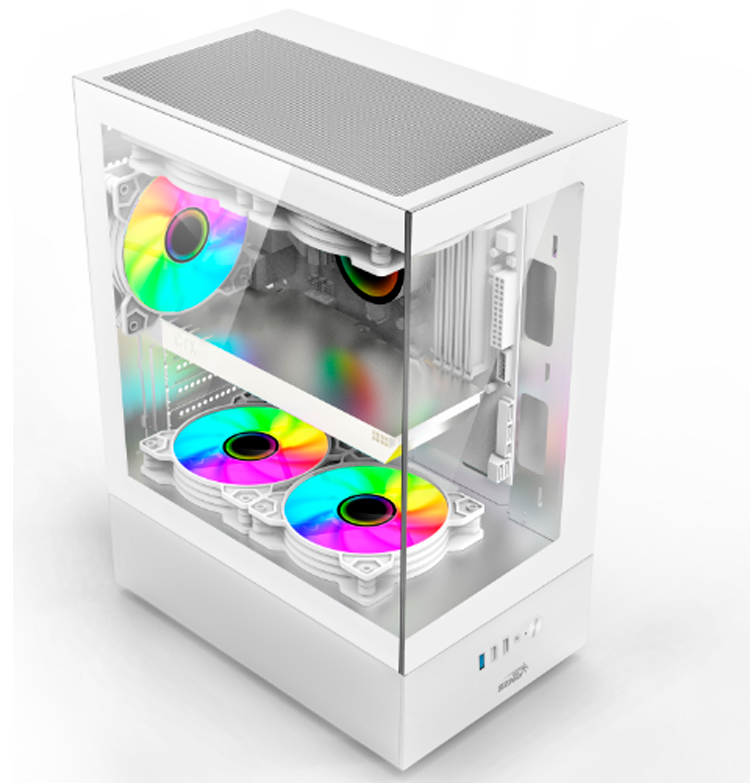 GABINETE MICRO ATX SENTEY H10 WHITE Vidrio tempado frontal y lateral  x5 cooler !!