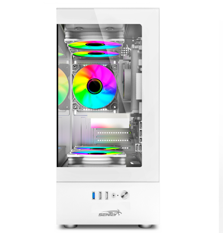 GABINETE MICRO ATX SENTEY H10 WHITE Vidrio tempado frontal y lateral  x5 cooler !!